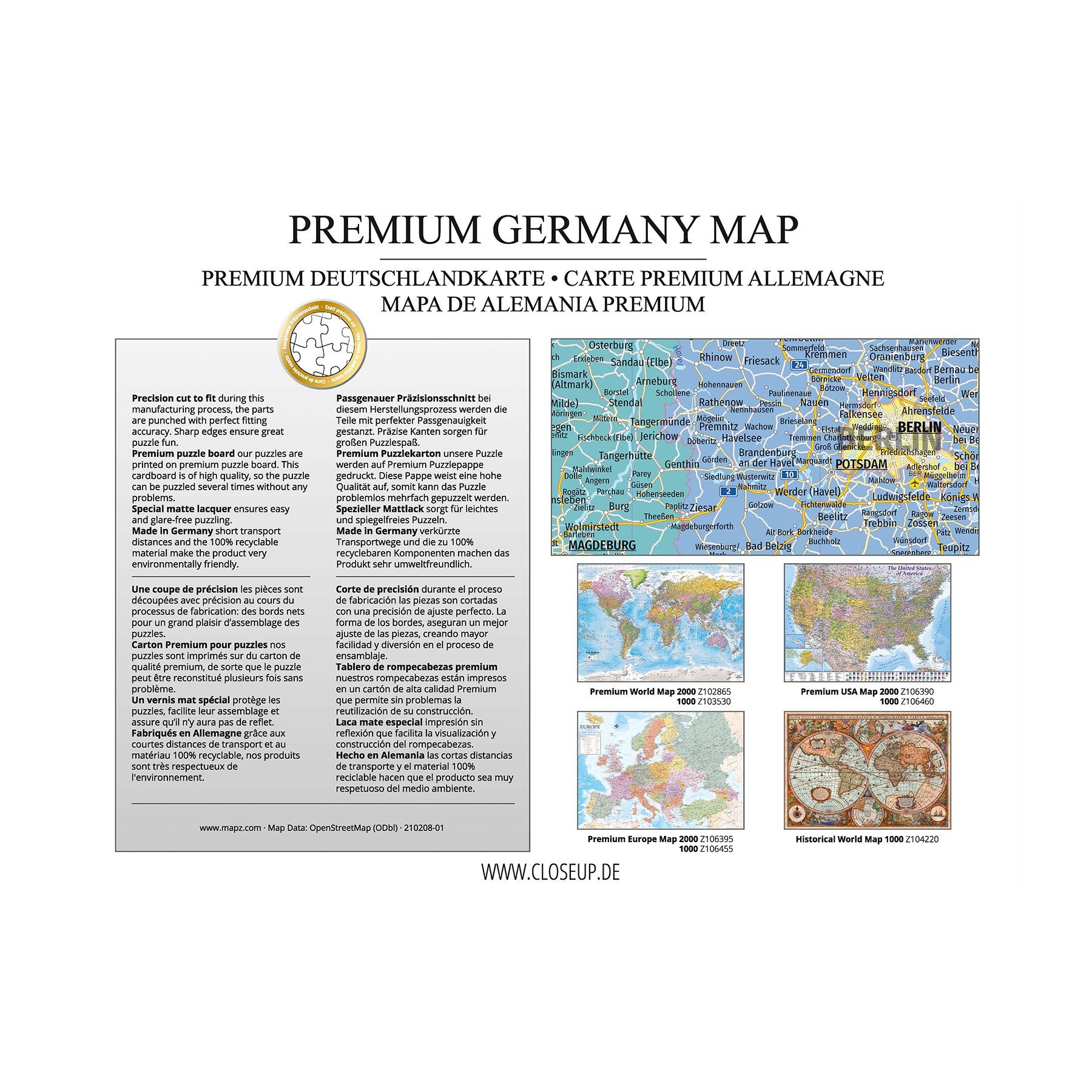 Close Up Deutschlandkarte Teile, 96,6 x Puzzle 2000 68,8 cm Spiel