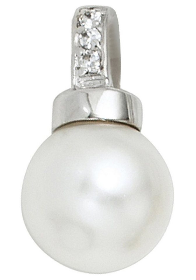JOBO Perlenanhänger Anhänger mit Perle, 925 Silber mit synthetischer Perle  und Zirkonia, Höhe ca. 18,6 mm, Breite ca. 10,2 mm, Tiefe ca. 10,3 mm