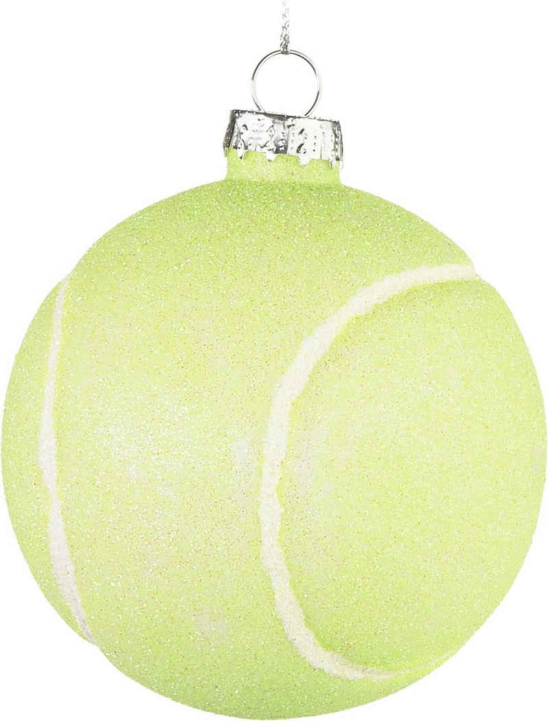 BRUBAKER Weihnachtsbaumkugel Tennisball - Handbemalte Weihnachtskugel - 8 cm Tennis Glas Baumkugel (1 St), Christbaumschmuck für Tennisspieler - Weihnachtsdeko - Deko Anhänger