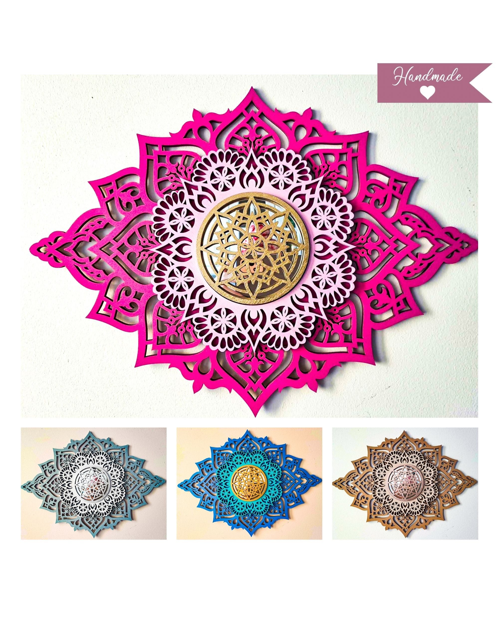 ORNAMENTI Wanddekoobjekt 3D MANDALA, Grosse moderne boho Wanddeko, Holz, 3 Schichten, Spiegel (moderne Deko Anhanger, Yoga Wandsculptur, Holzbild, stilvolle Wanddekoration, Wandpaneel, Ornament, geschnitz Wandrelief), Verzierung fur Zuhause, Wohnzimmer, Schlafzimmer, Wandkunst, 5 Größen