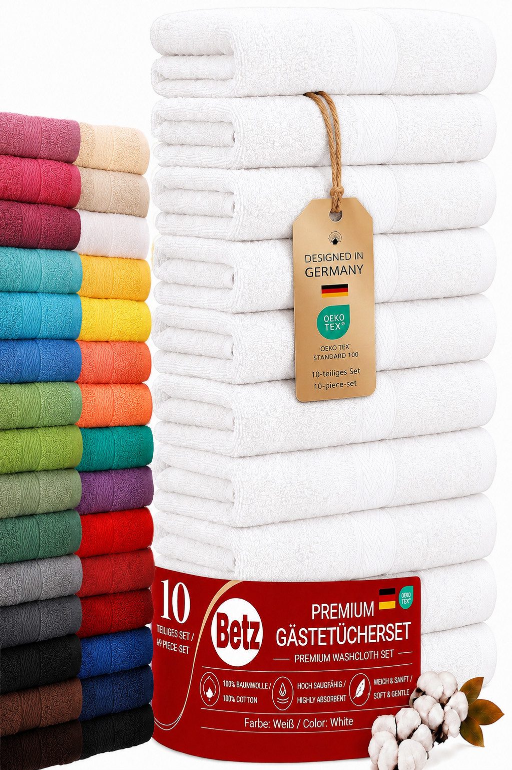 Betz Gästehandtücher 10 tlg. Gästehandtücher-Set PREMIUM 100 % Baumwolle 30x50cm, 100% Baumwolle (10-St)