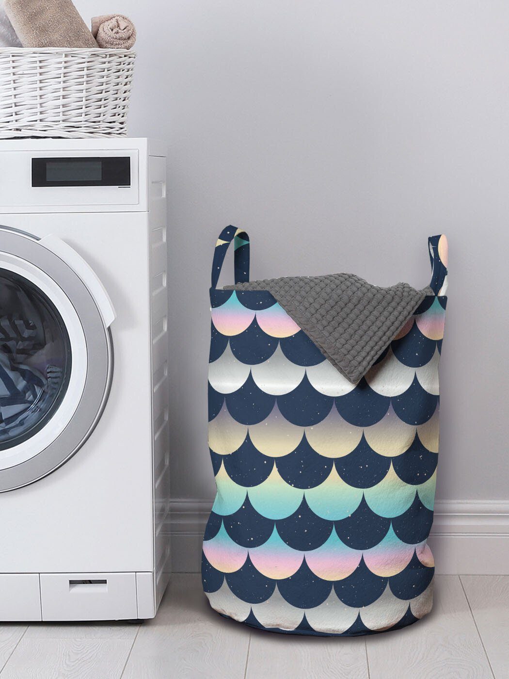 Abakuhaus Wäschesäckchen Wäschekorb mit Waschsalons, Verträumte für Fischschuppen Griffen Farben Kordelzugverschluss
