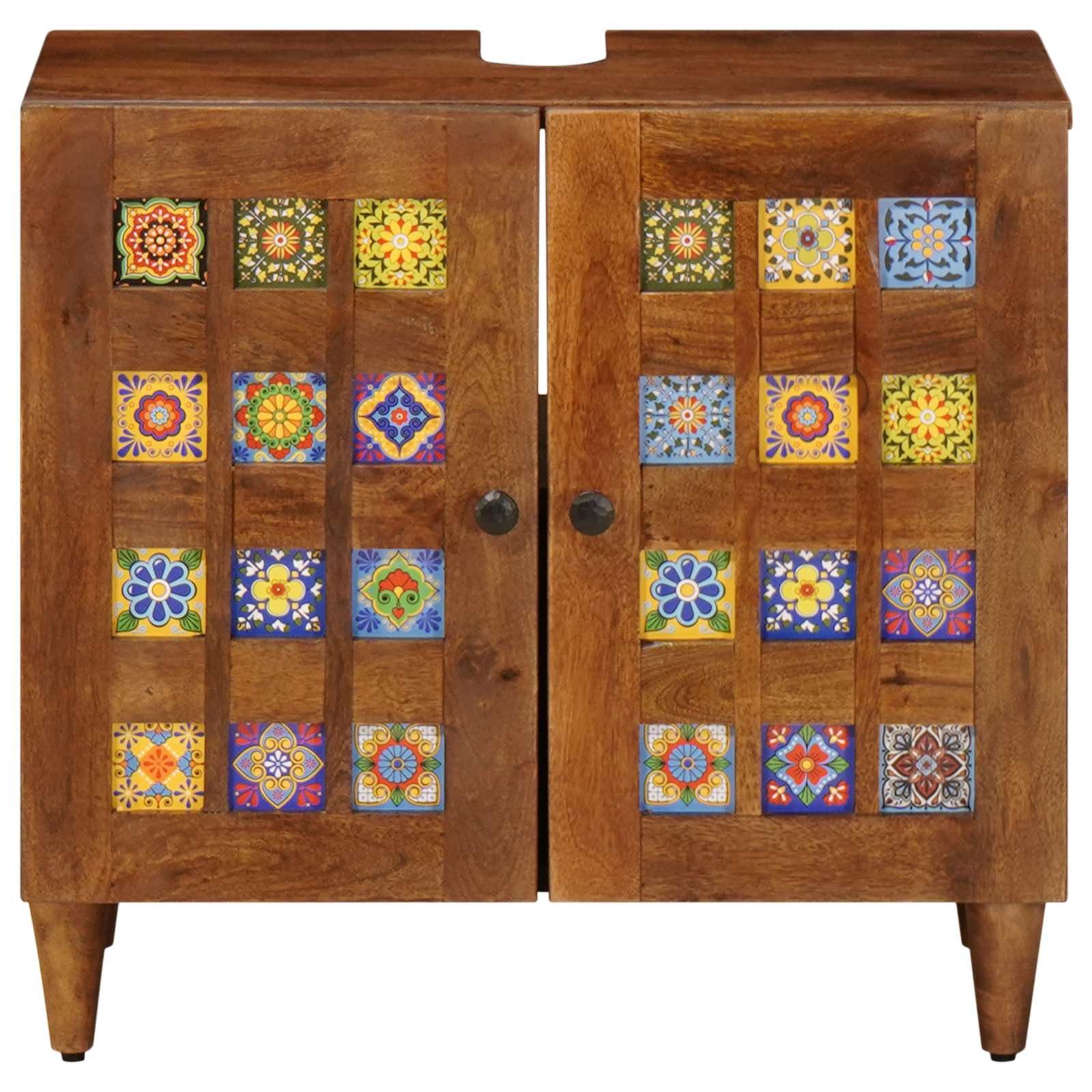 vidaXL Badezimmer-Set Waschbeckenschrank mit Speicher mit Tür Walnuss 62 x 33 x 58 cm, (1-St)