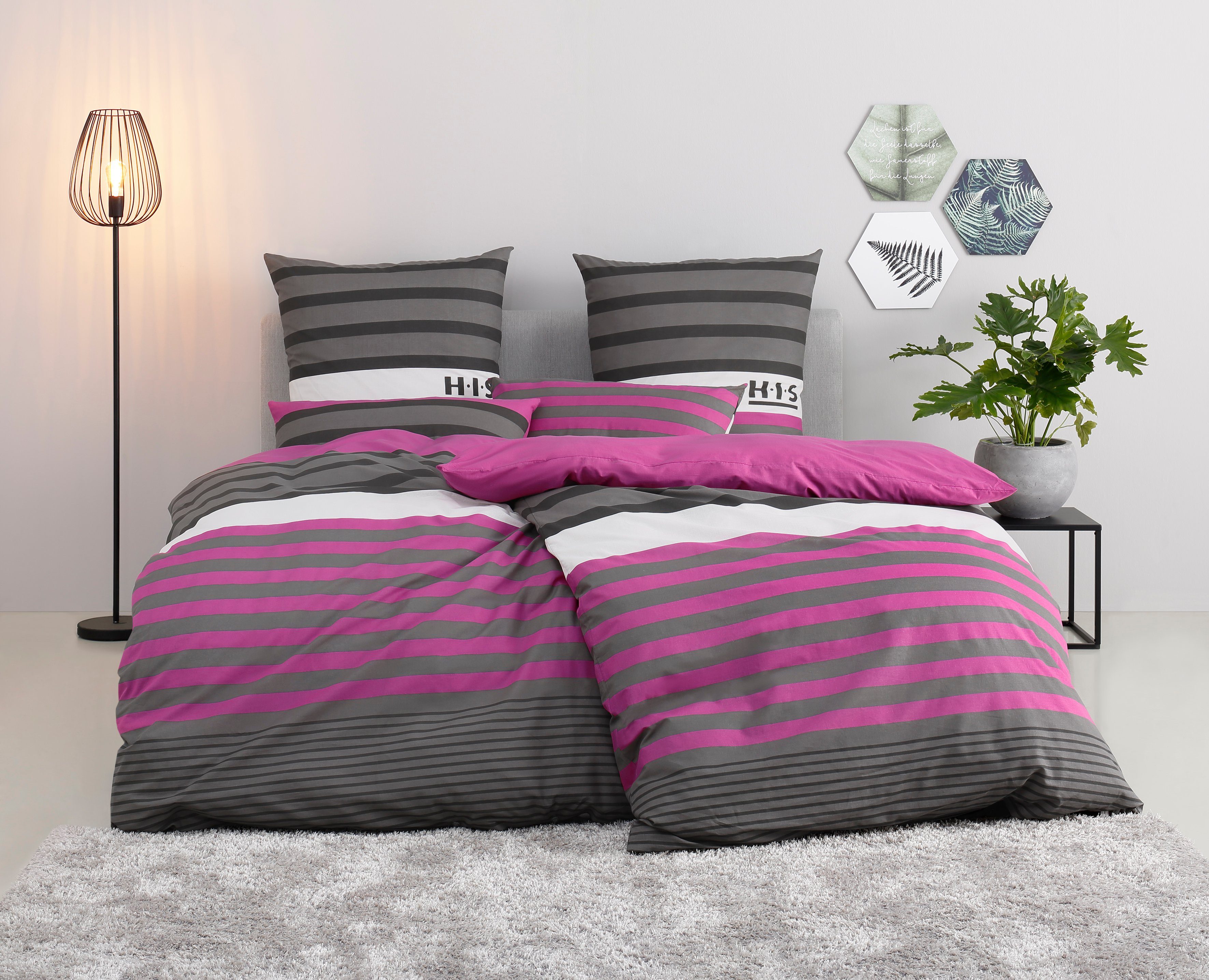 OTTO home Bettwäsche Majoran, Linon, 3 teilig, gestreifte Bettwäsche in 4 Qualitäten, Marke H.I.S by OTTO home