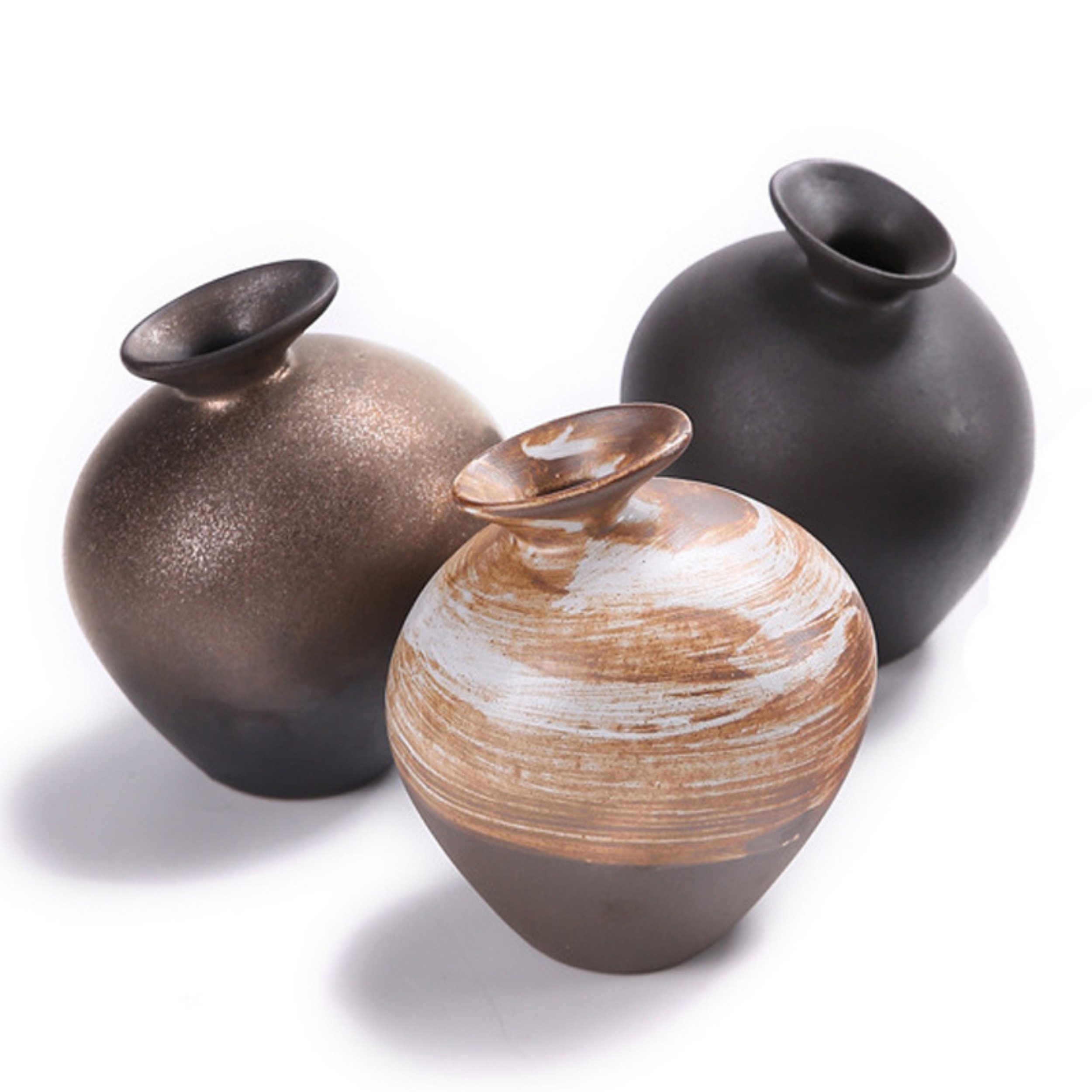 M-Diamant Dekovase Vase, Ton, bauchige Form, Klassisch, Handgefertigt, Dekoration (set, 3 St., 3 Teilig), Klassische bauchige Form, Minimalistisches Design,Handarbeit