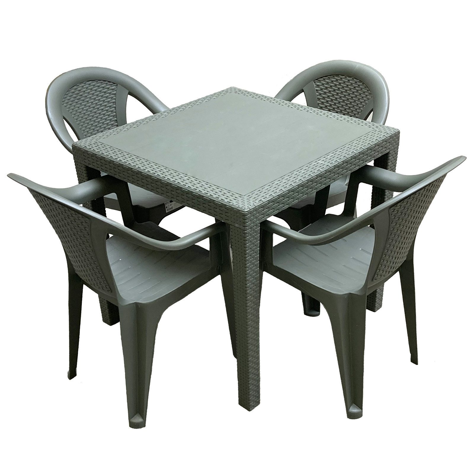 Progarden Sitzgruppe Gartenmöbel Sitzgruppe Balkonmöbel Terrasse Grün, (Set, 5-tlg., Tisch + 4 Stapelstühle), UV-Beständig, Robust, Wetterfest, Made in Italy, Hochwertig