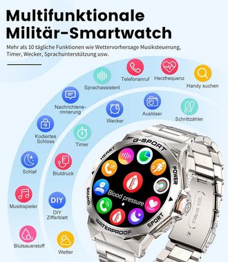Lige Militärische Telefonfunktion Smartwatch (1,43 Zoll), Mit über 100 Sportmodi und einem Herzfrequenzmonitor ausgestattet.