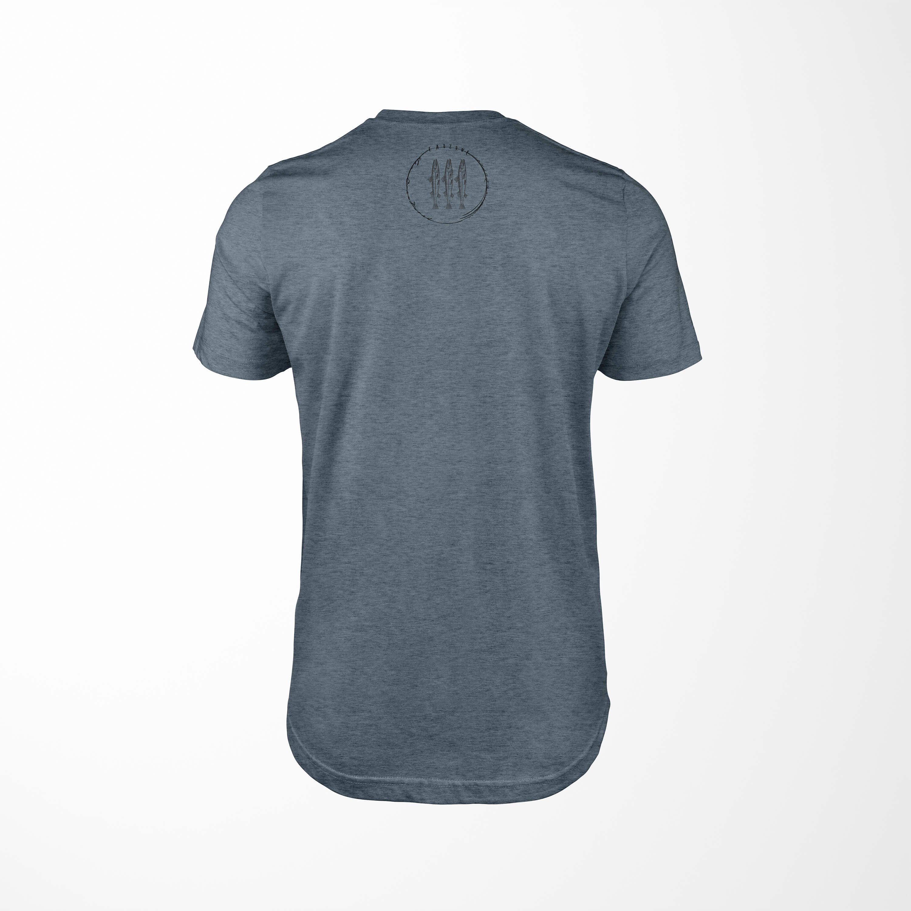 Sinus T-Shirt Indigo Creatures, sportlicher 035 Sea Serie: Sea - / Schnitt Struktur und feine Fische Tiefsee T-Shirt Art