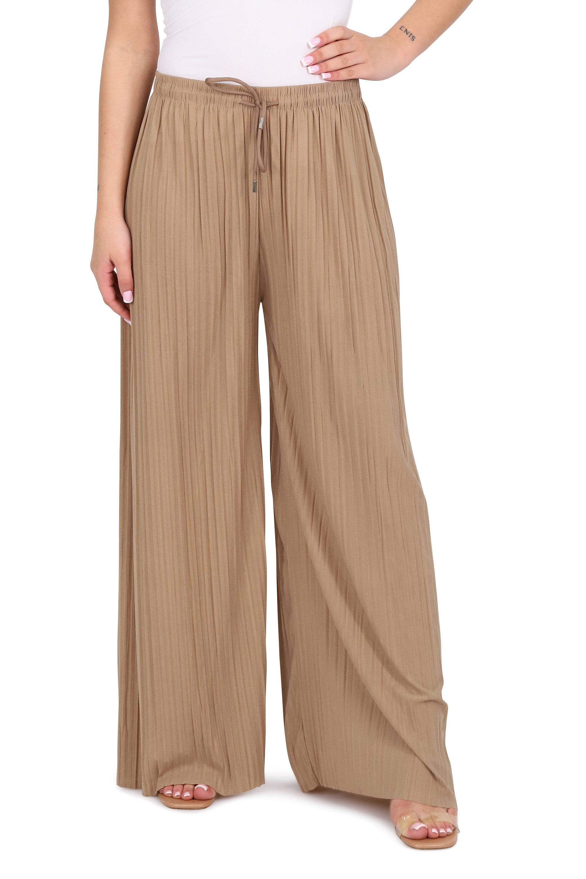 malito more than fashion Palazzohose Damen Plissee-Hose 883 Plissee Schlupfhose mit elastischem Bund 883