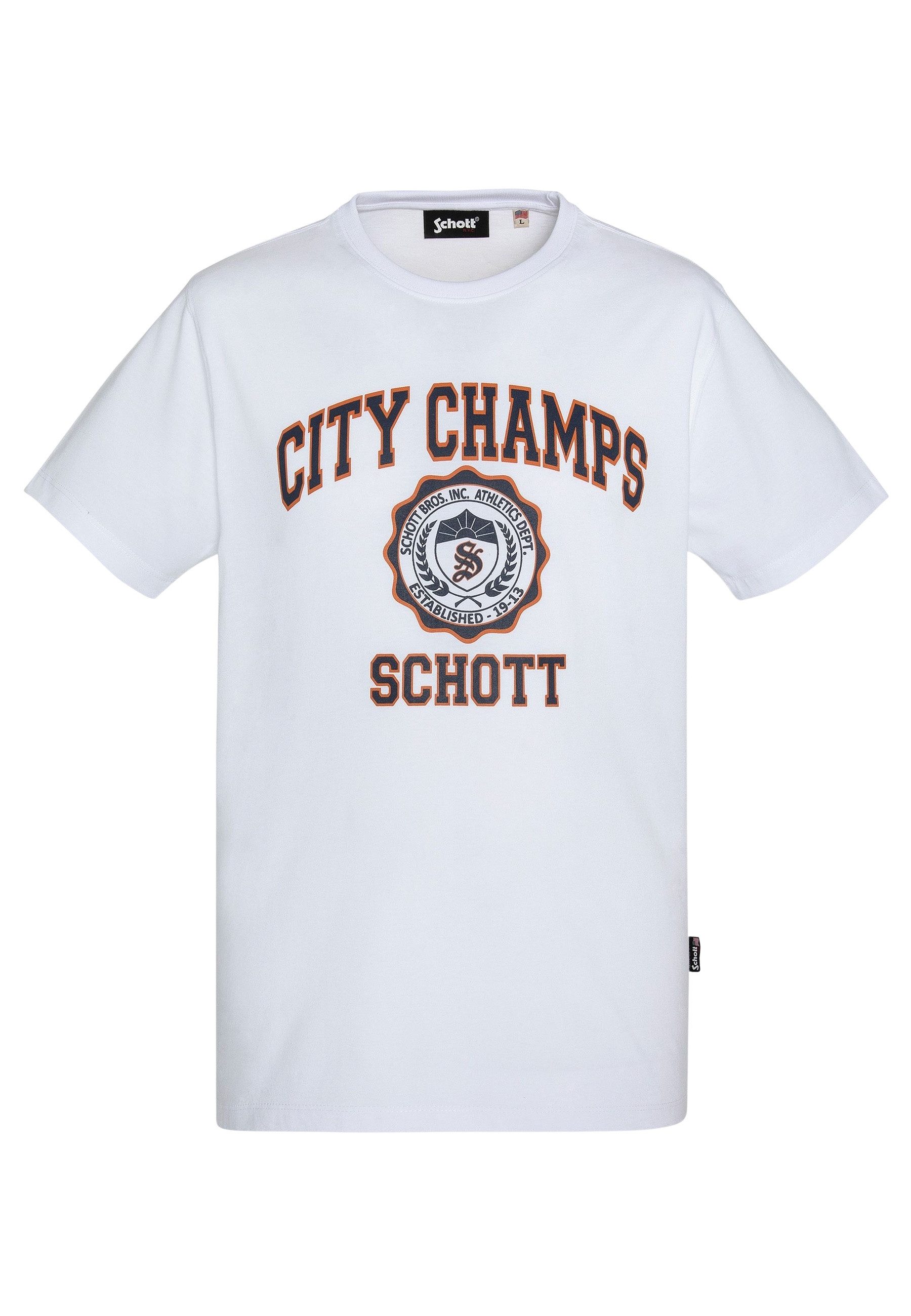 Schott NYC T-Shirt T-Shirt Kurzarmshirt mit Rundhalsausschnitt und