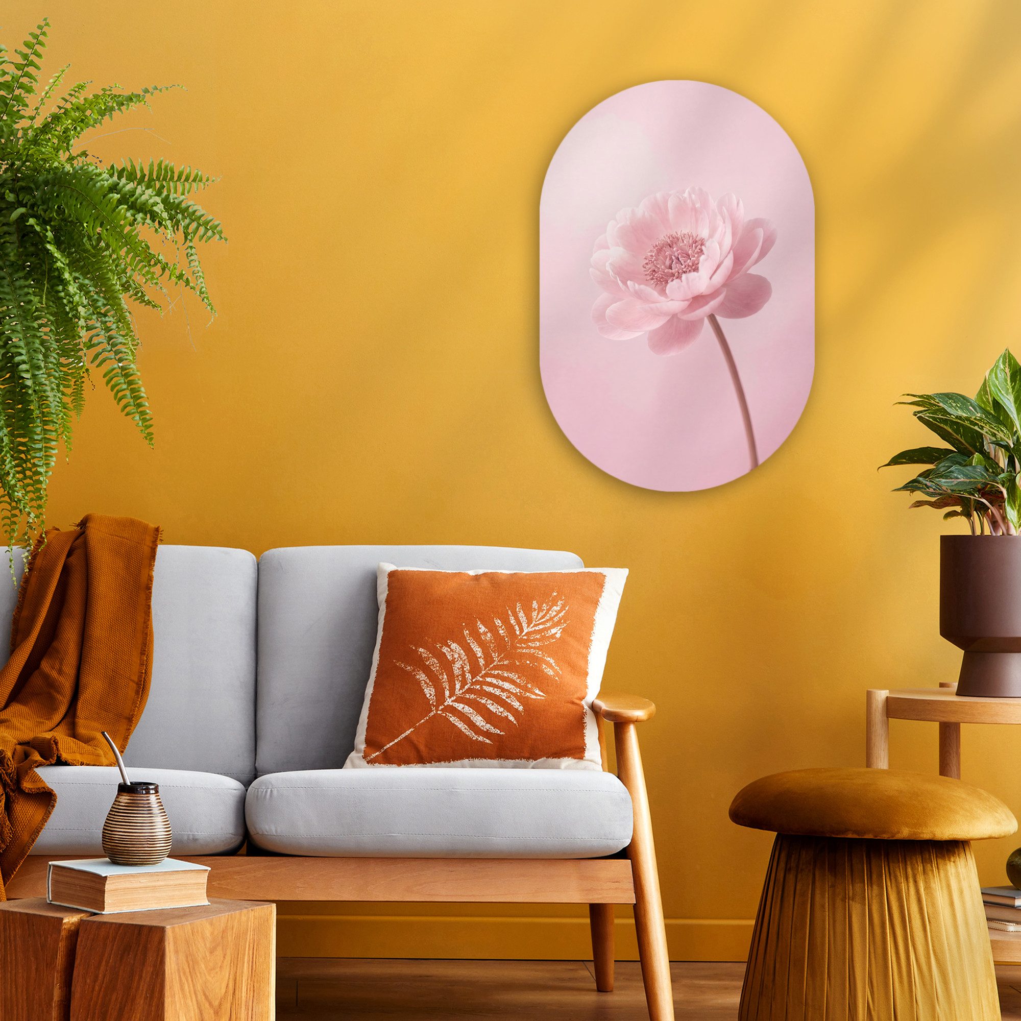 MuchoWow Gemälde Blume - Pfingstrose - Rosa, Fotodruck (1 St), Wandbild Oval, Wohnzimmer oder Schlafzimmer Wanddekoration, 40x60 cm