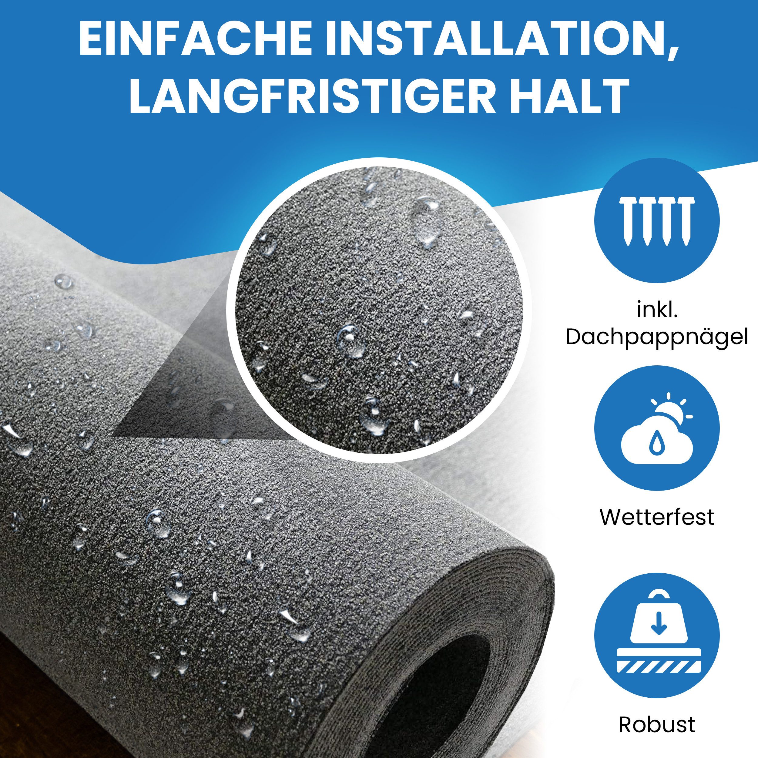 Gartenpirat Dachpappe Bitumen Dachpappe schwarz zur Dacheindeckung inkl. Dachpappnägel, Für Gartenhäuser, Carports oder Kinderspielhäuser