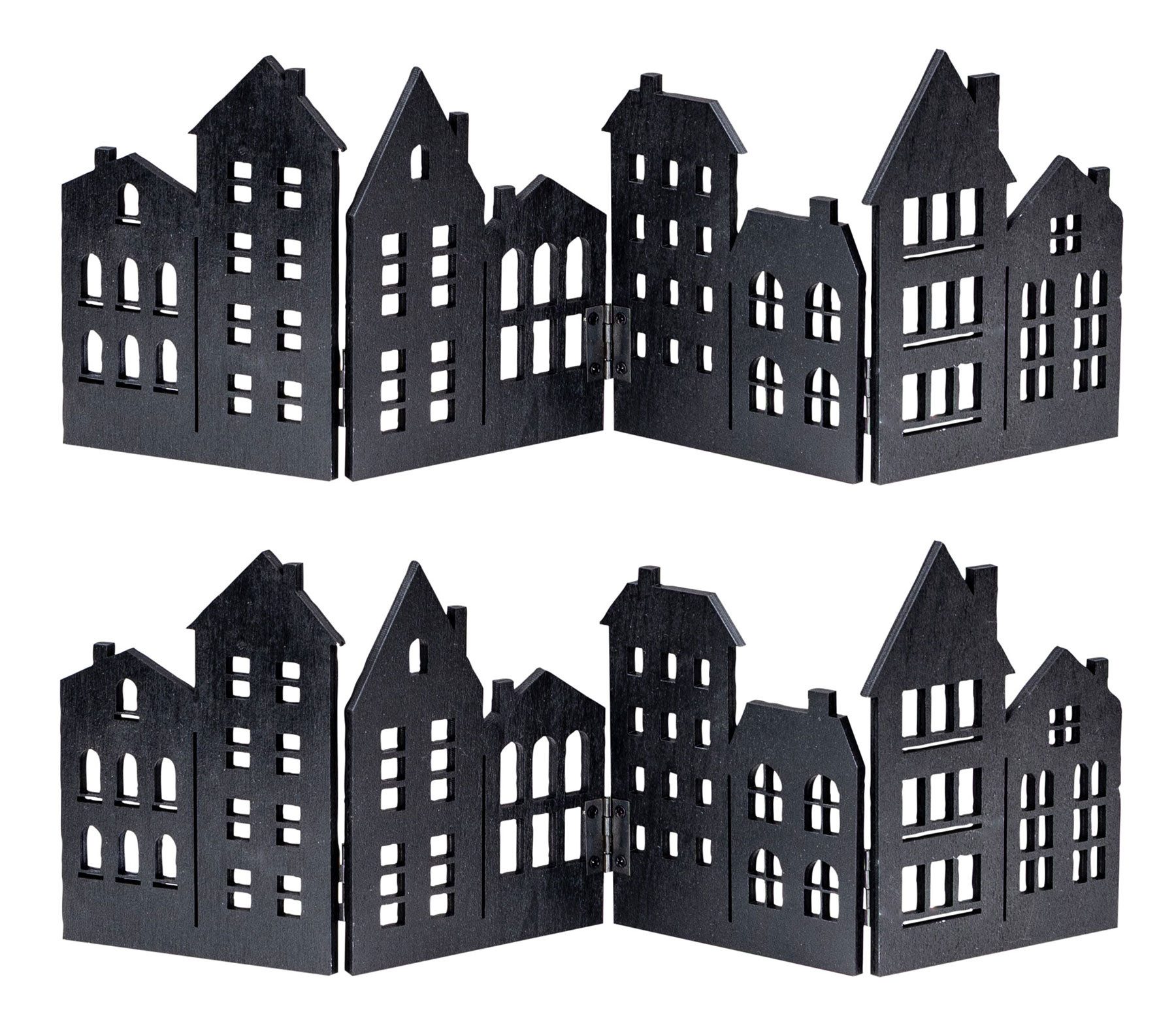 Levandeo® Dekoobjekt, 2er Set Haus Silhouette Holz Schwarz Deko Häuserzeile Aufsteller