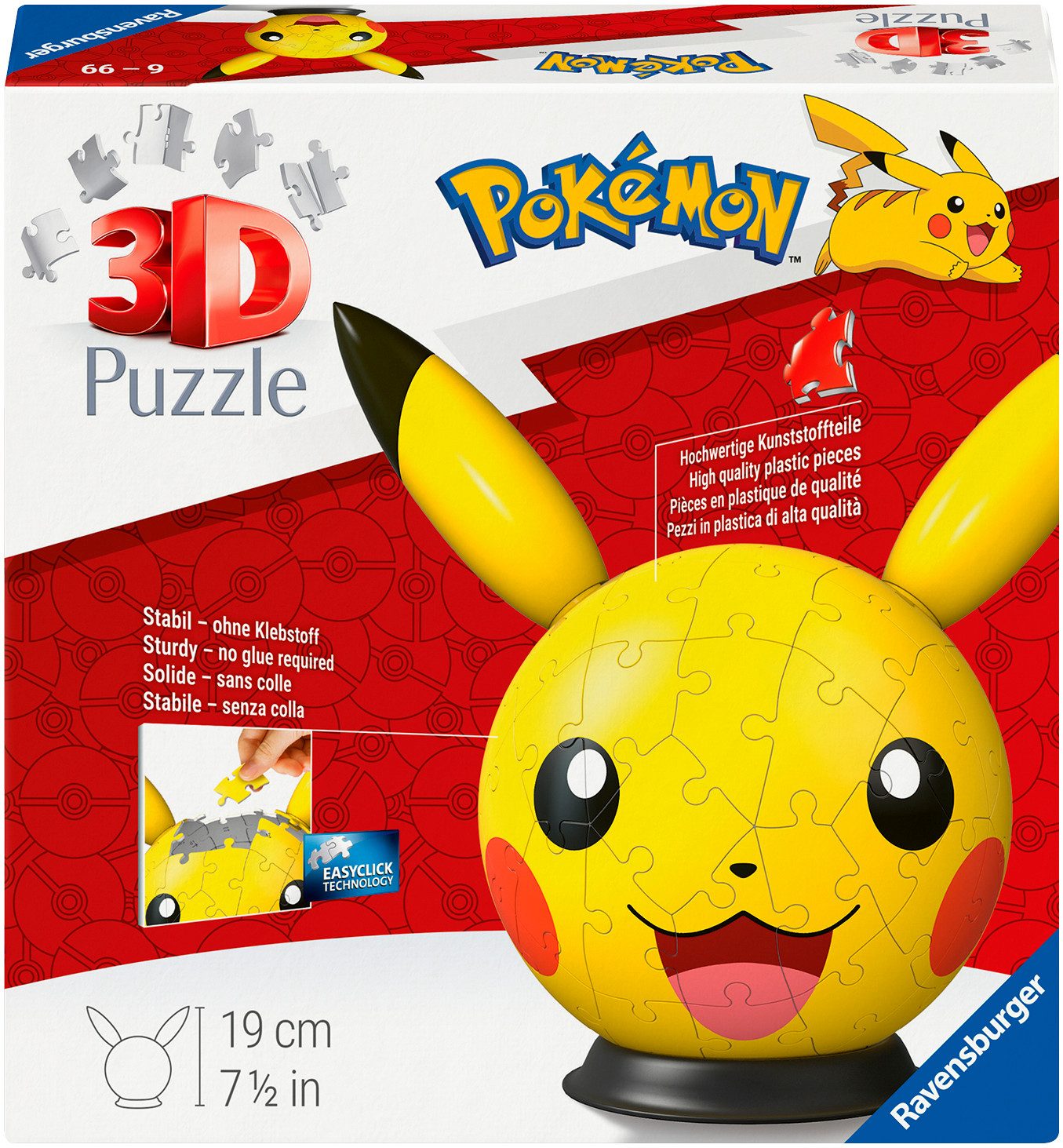 Ravensburger Puzzleball Pokémon Pikachu mit ansteckbaren Ohren, 72 Puzzleteile, Made in Europe