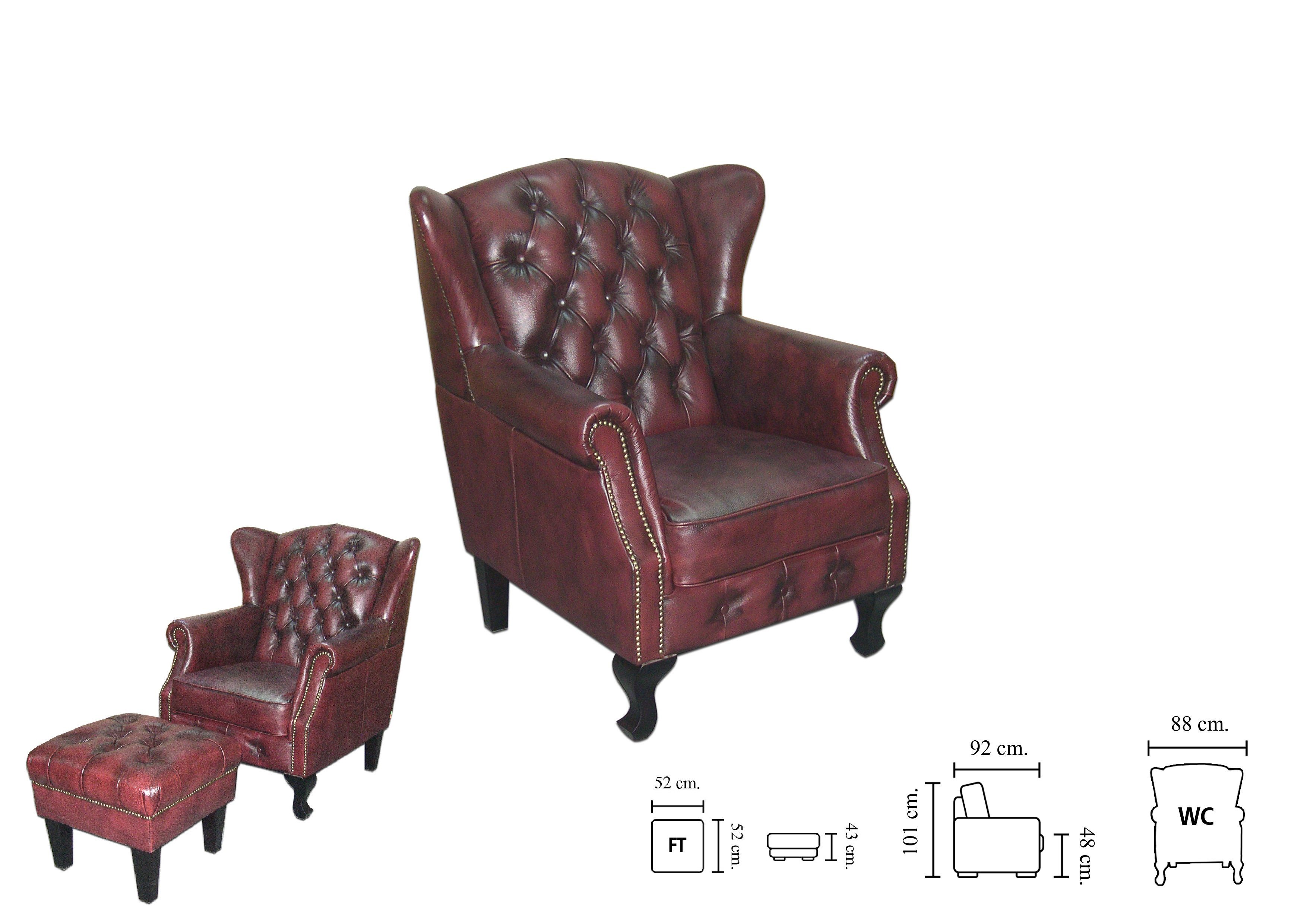 Salottini Chesterfield-Sessel Edler Chesterfield Ohrensessel Kate Sessel Hocker VOLLLEDER, Handarbeit