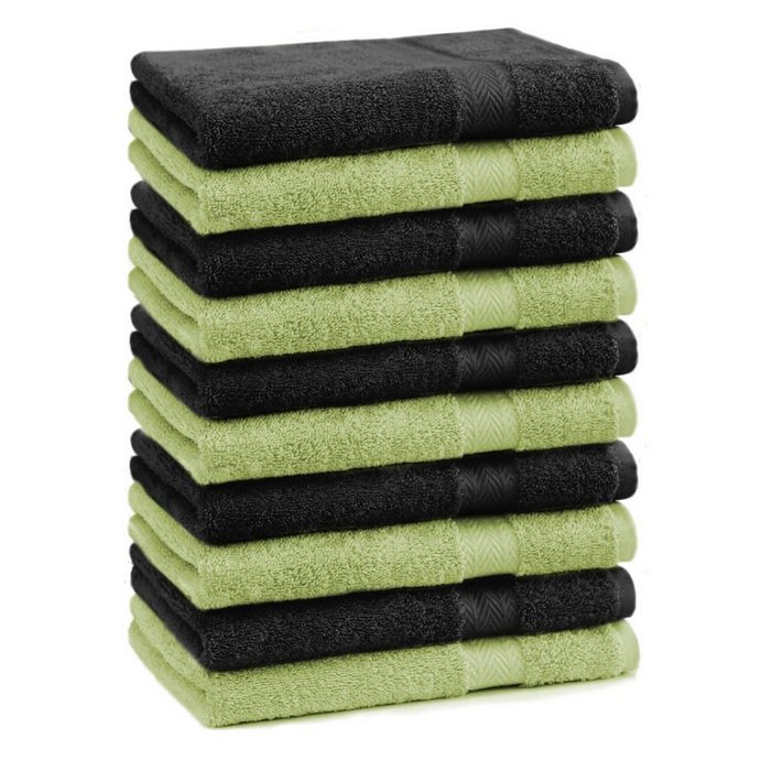Betz Gästehandtücher 10 Stück Gästehandtücher Premium 100% Baumwolle Gästetuch-Set 30x50 cm Farbe apfelgrün und schwarz 100% Baumwolle