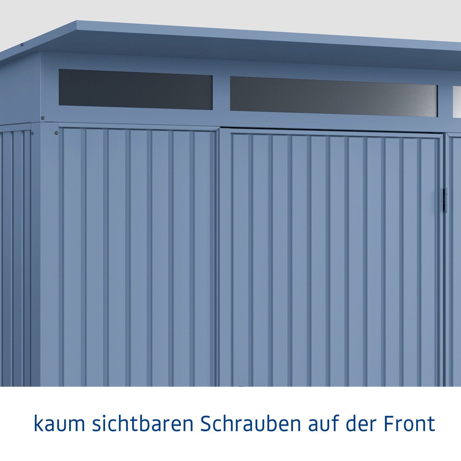 Hörmann Typ Pultdach Metall-Gerätehaus Trend taubenblau Gerätehaus Tür Ecostar mit 1-flüglige 2,