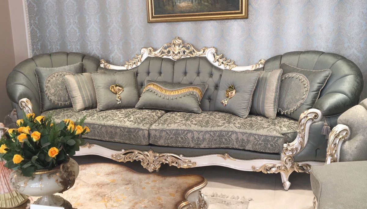 Weiß Casa Wohnzimmer Edel Prunkvolles & Sofa - Barock Grün / Gold Möbel Padrino / - Handgefertigte Wohnzimmer Luxus Sofa - Barock Sofa Prunkvoll