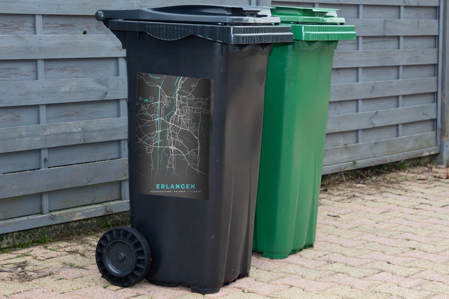 (1 Deutschland Mülleimer-aufkleber, Karte MuchoWow - Mülltonne, Stadtplan St), - - Wandsticker Abfalbehälter Erlangen - Sticker, Container, Blau