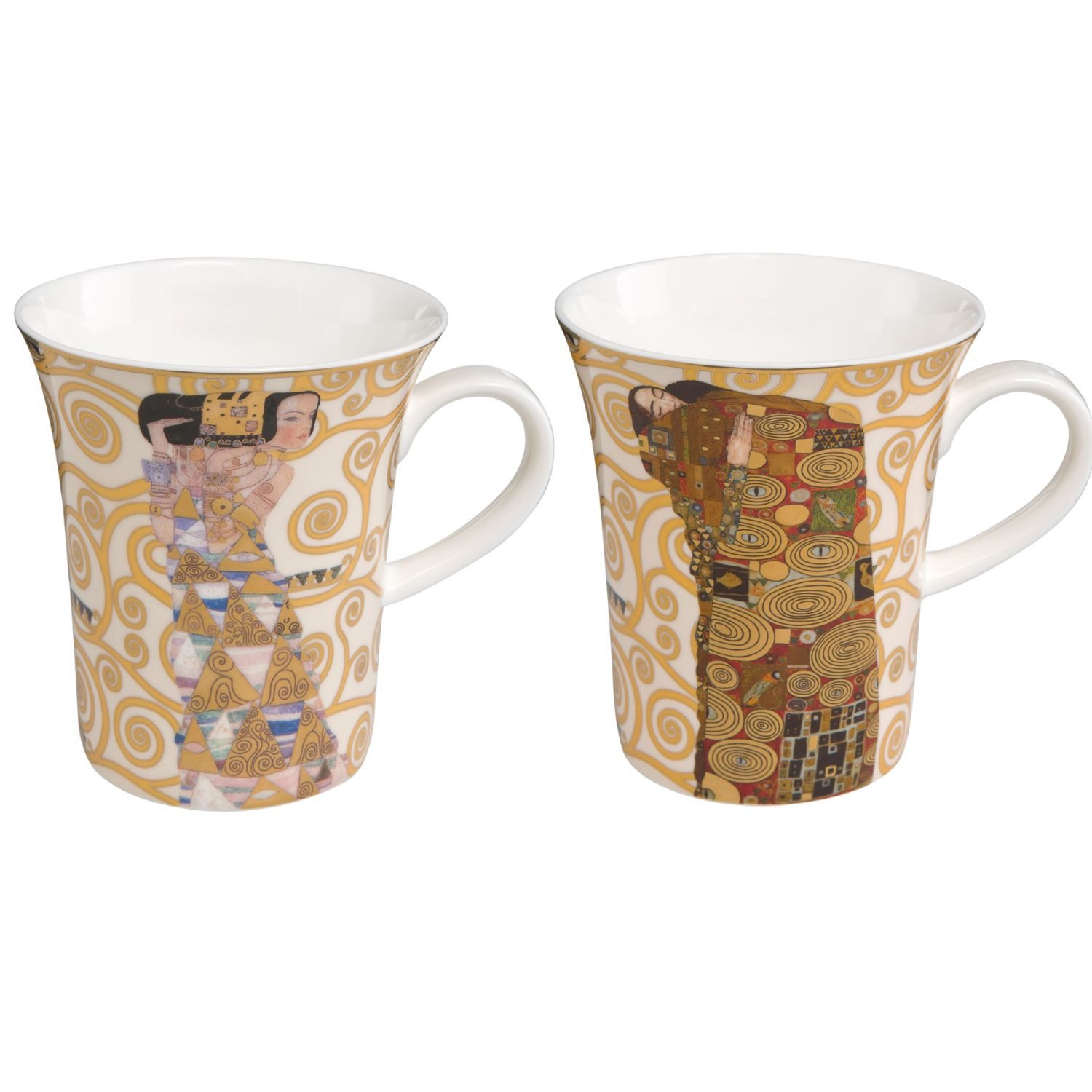 Goebel Tasse Gustav Klimt, Porzellan, Echtgolddekor, Gold, Die Erwartung + Die Erfüllung, H: 11cm