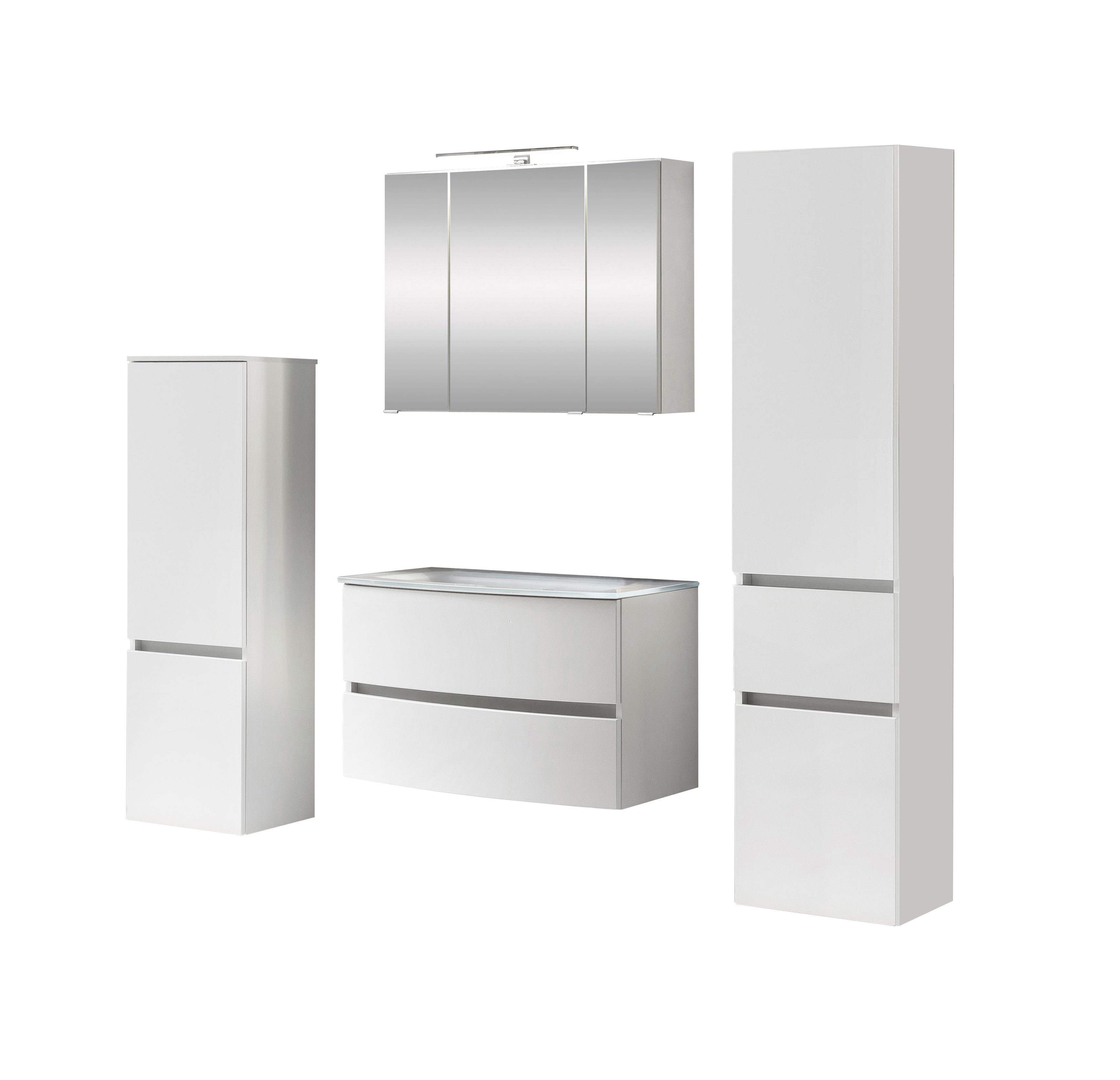 Basera® Badmöbel-Set Basera® Jolanda, weiß, inkl. LED-Spiegelschrank, Hochschrank, Midischrank und Was...