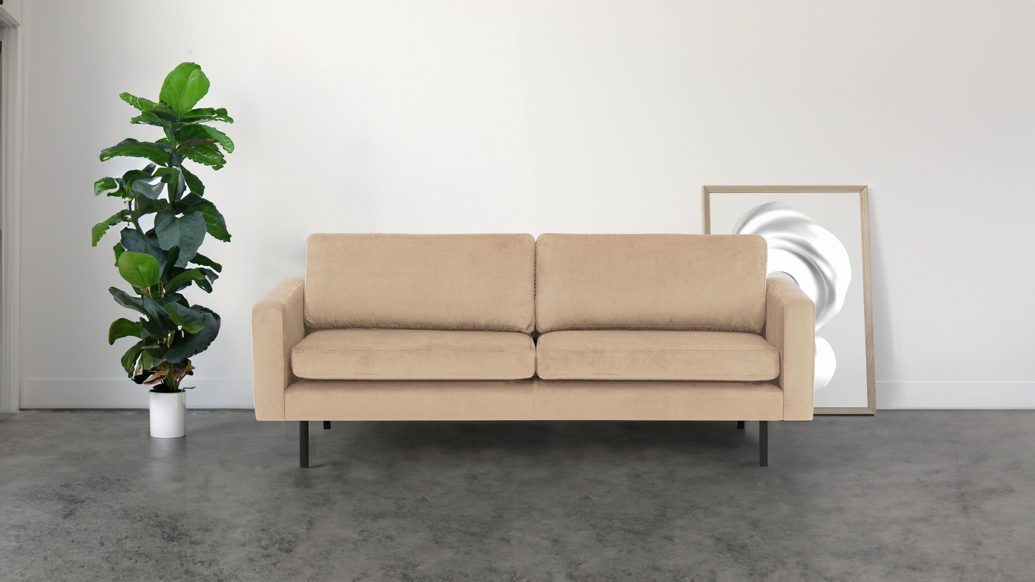 Home Collective Sofa Couch mit schwarzen Metallbeinen und modischem Veloursbezug, Dreisitzer Couch, 3er Sofa, Beige