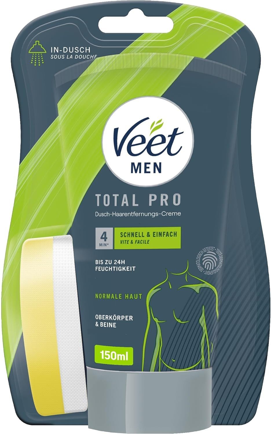 Veet MEN Kaltwachsstreifen Power Effect, Packung, 1 St., Dusch-Haarentfernungscreme, für Oberkörper & Beine