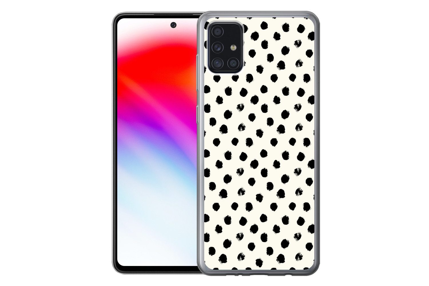 MuchoWow Handyhülle für Samsung Galaxy A52 5G Polka dots - Schwarz - Weiß - Druck - Minima, Smartphone-Bumper, Print, Handy Schutzhülle Dünn