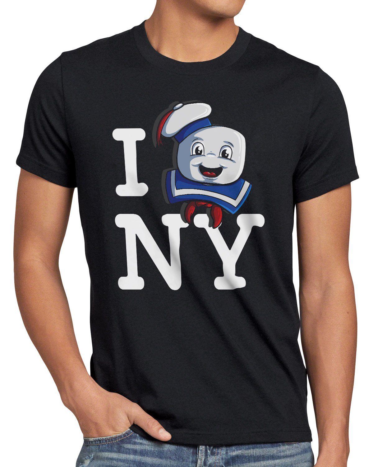 style3 Print-Shirt Herren T-Shirt Love Marshmallow new yorkt geisterjäger gespenst schwarz
