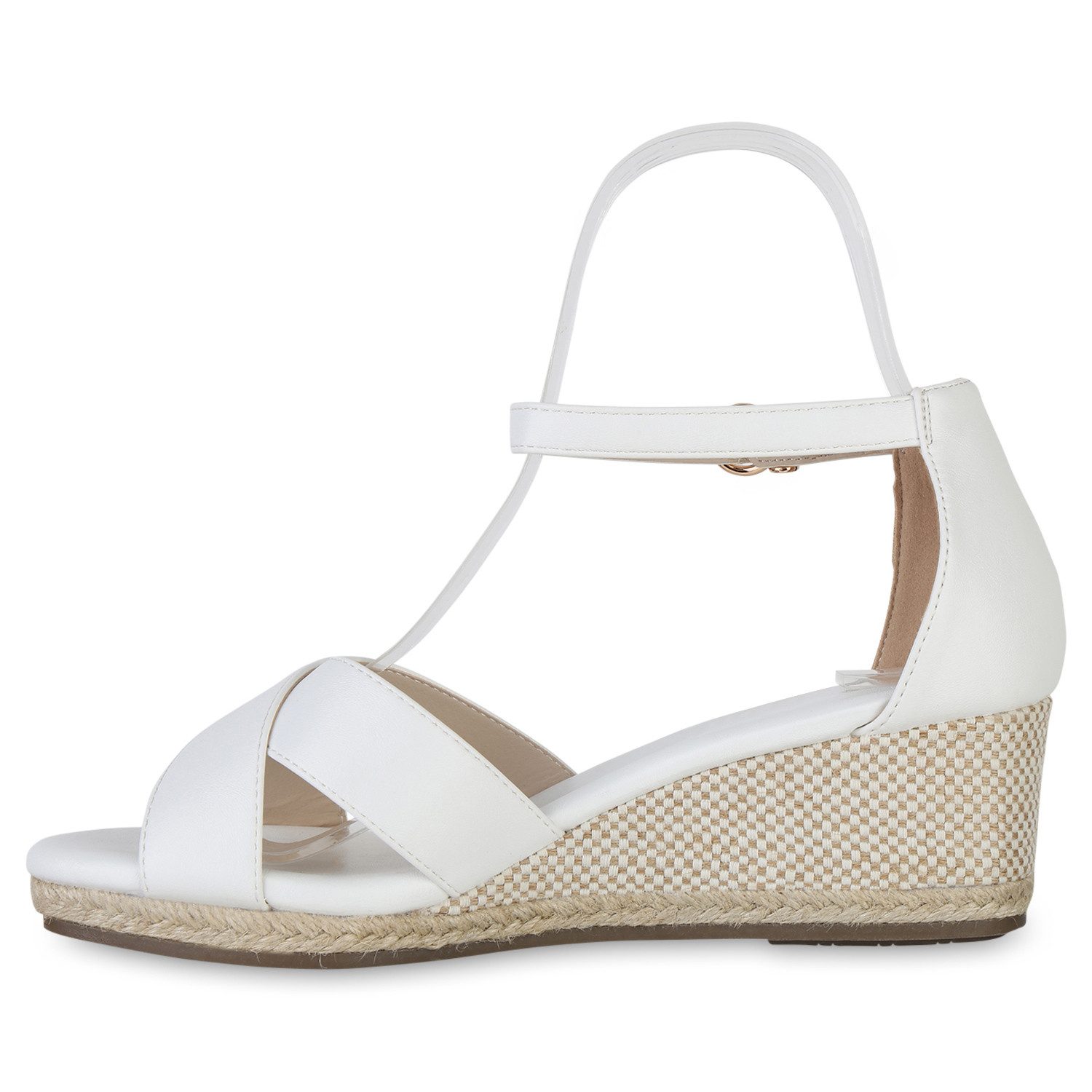 VAN HILL 841127 Keilsandalette Damen Keilsandaletten Sandaletten Wedges Bast Sommer