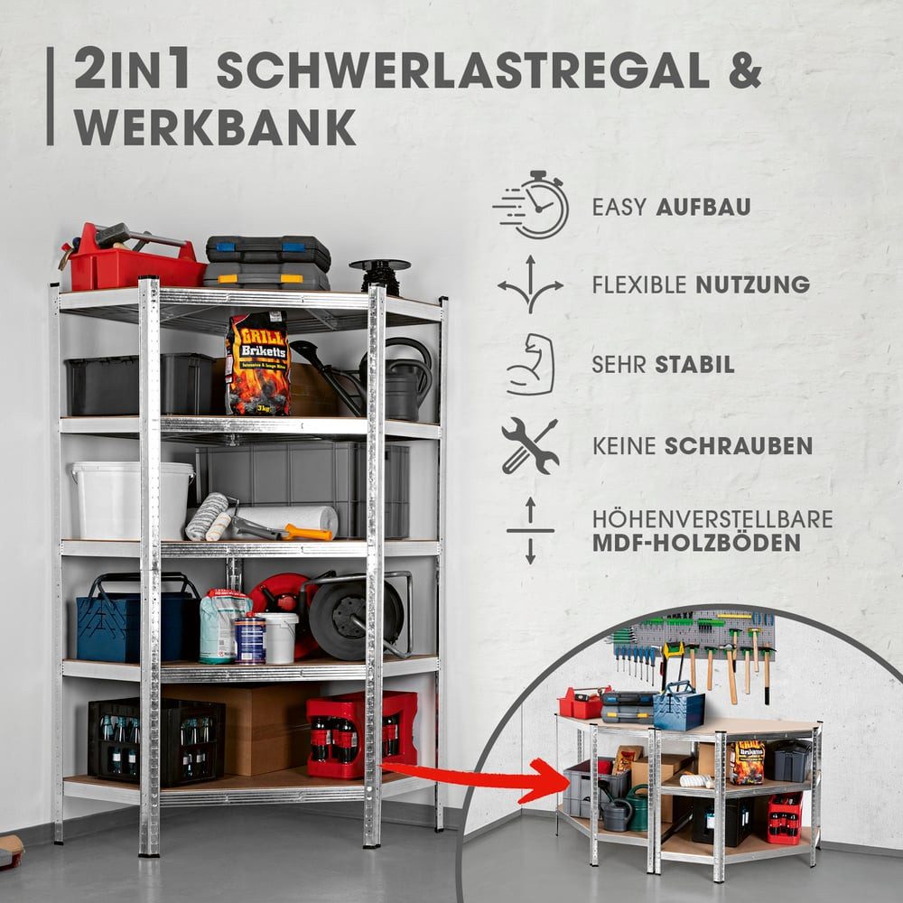 EASYmaxx Schwerlastregal Eckregal 180x90x40 cm, 1-tlg., günstig online kaufen