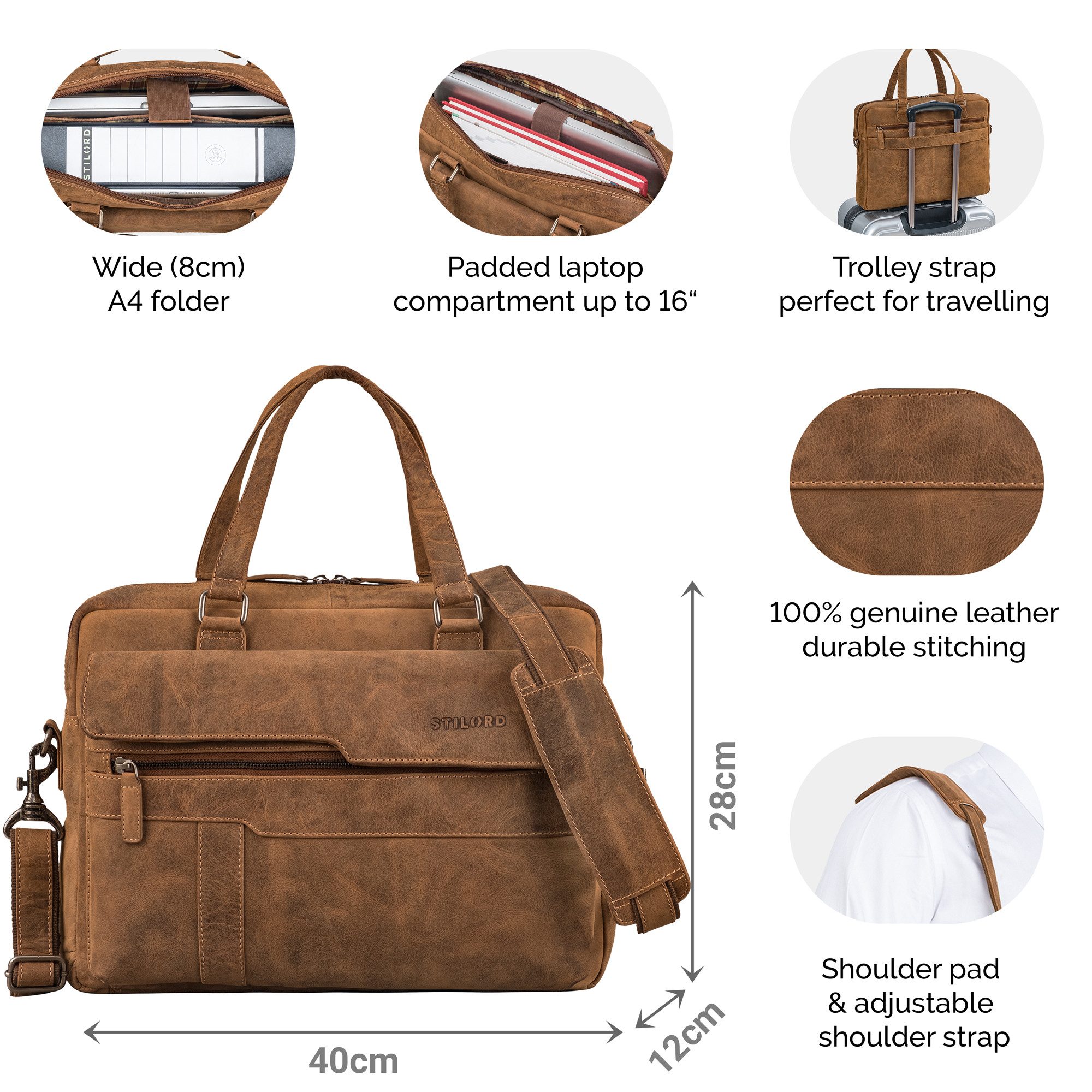 STILORD Laptoptasche "Matthew" Leder Aktentasche A4 Damen & Herren Laptop bis 16 Zoll