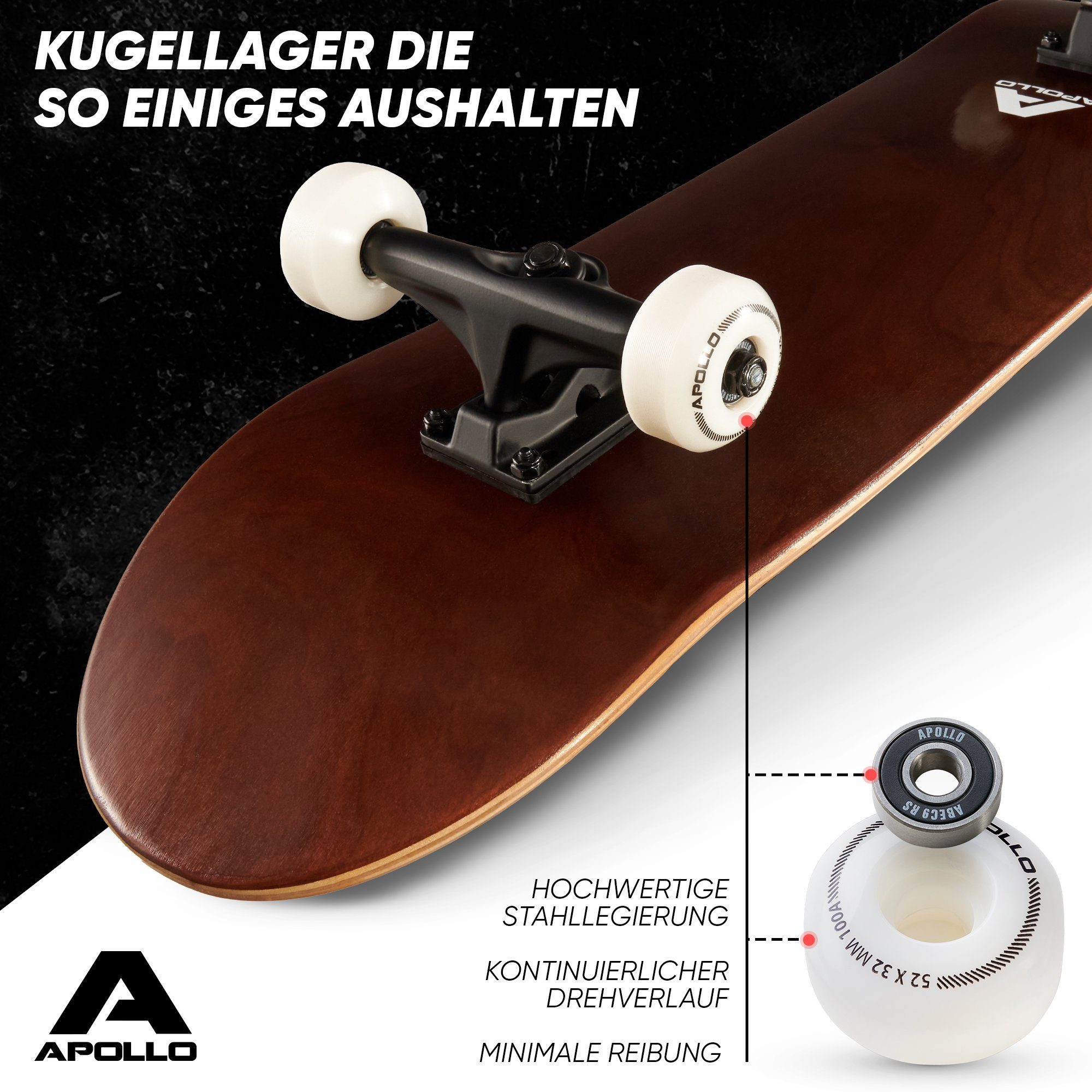 Apollo Skateboard Skateboard Kinder und Erwachsene Wood Board, Kinder Skateboard ab 6 Jahre