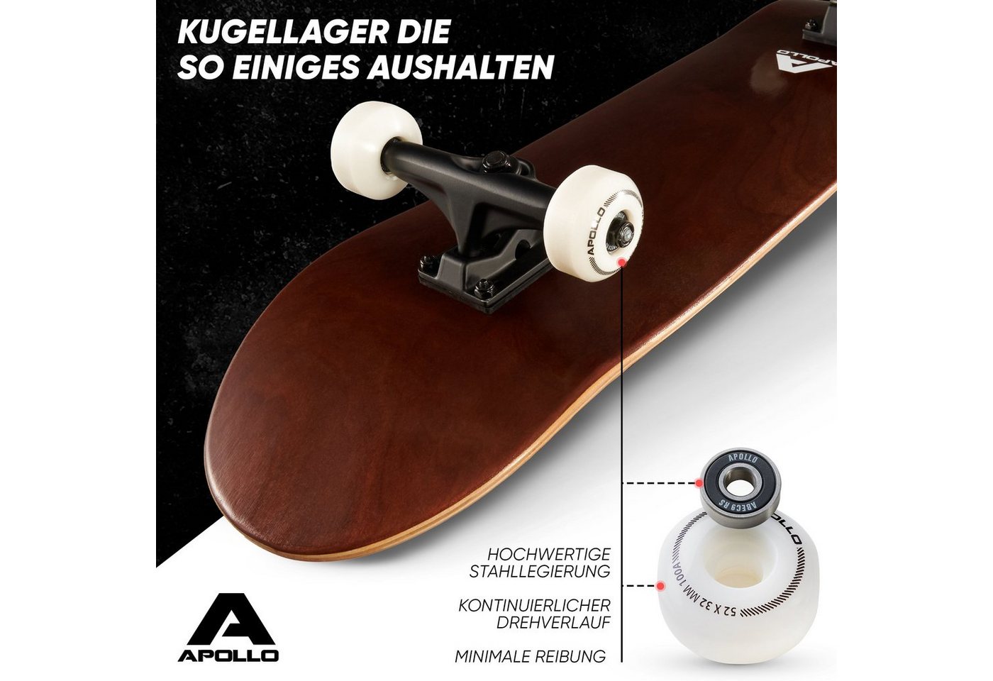 Thumbnail - Apollo Skateboard Skateboard Kinder und Erwachsene Wood Board, Kinder Skateboard ab 6 Jahre