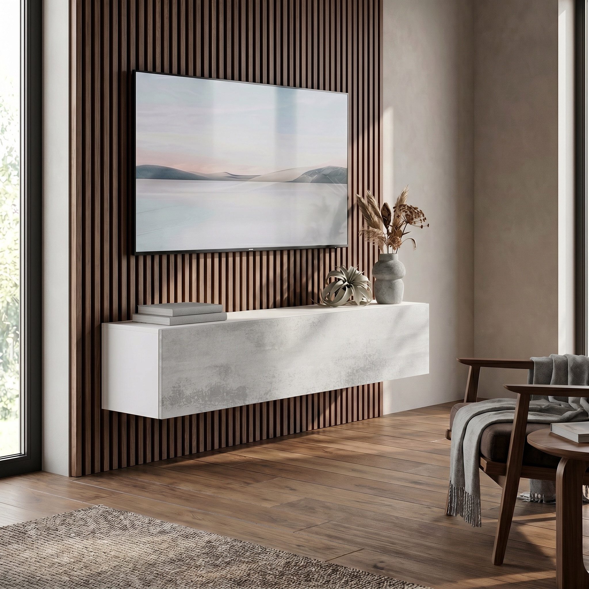 InnoFurn TV-Board Vela (1x hängender Tv-Schrank), Sanftes Öffnen, Made in Germany, Modernes Design, hängender Tv-Board