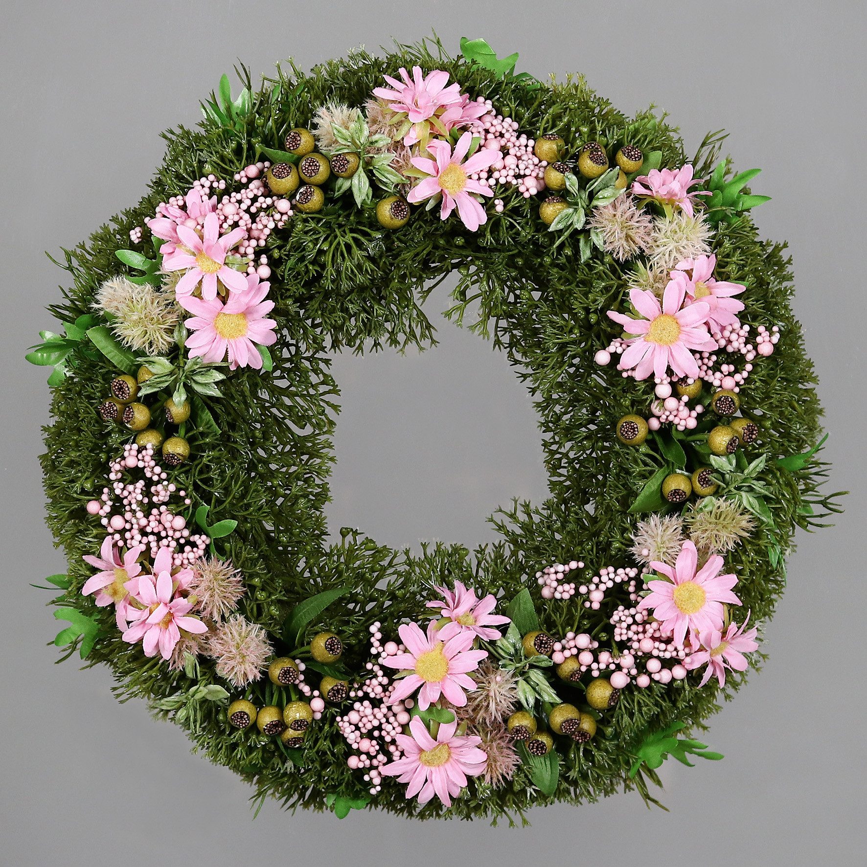 Kunstkranz Frühjahrskranz mit Blüten Beeren + Früchten 32cm DP künstlicher Kranz