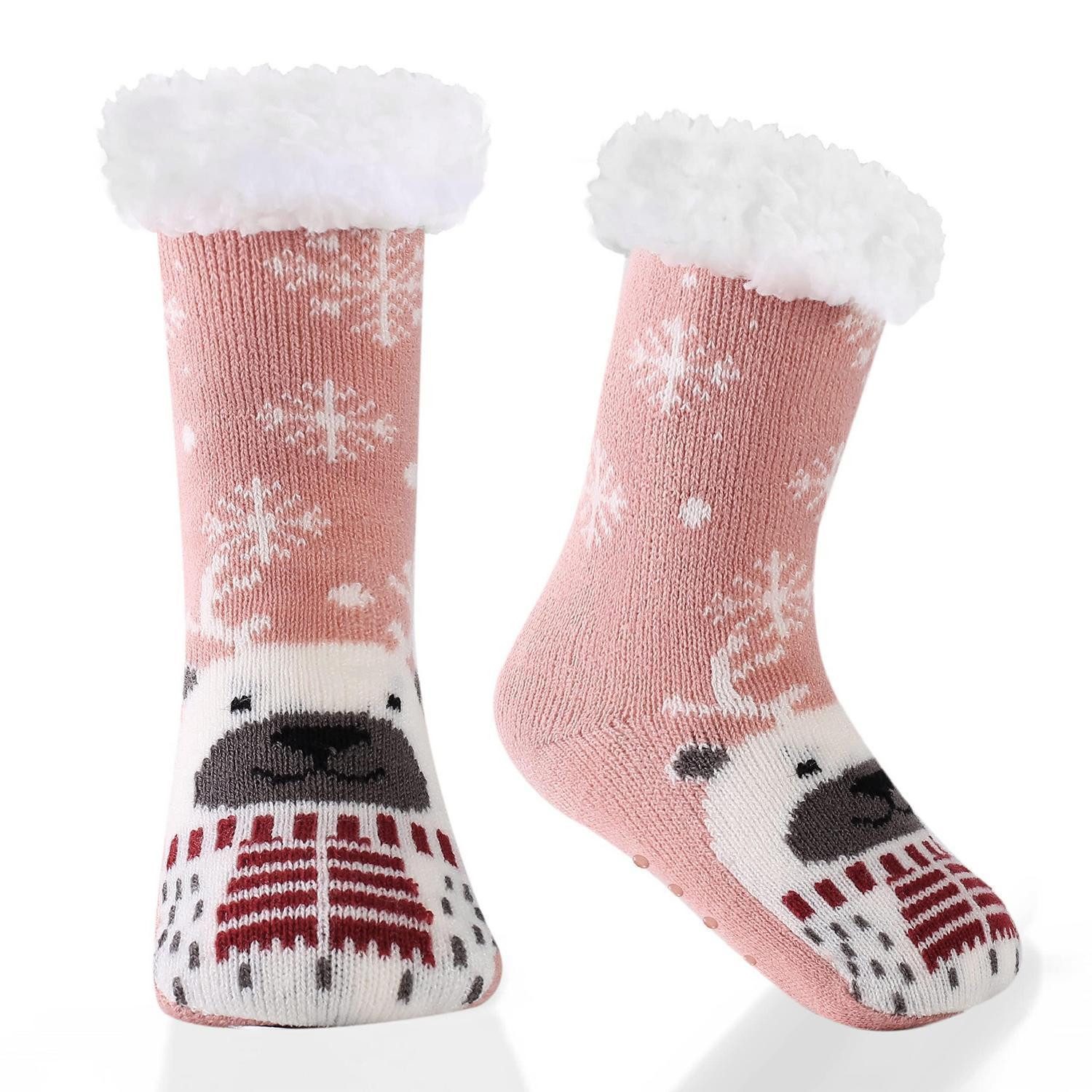 LuxusKollektion Kuschelsocken Kindersocken Hirsch Rosa Tiersocken 8-12J