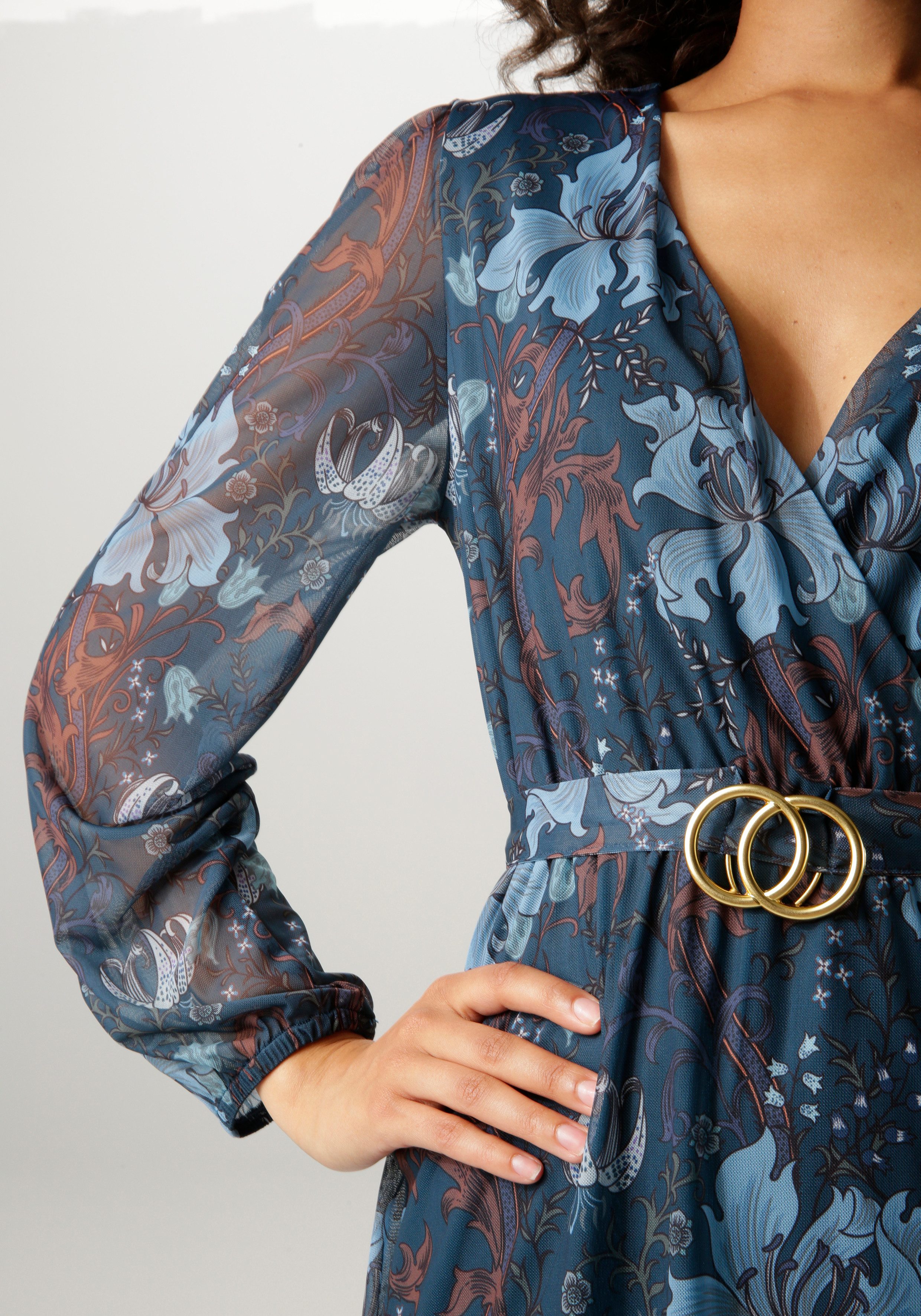 Aniston CASUAL Blusenkleid mit dekorativer Brosche am fixiertem Bindegürtel