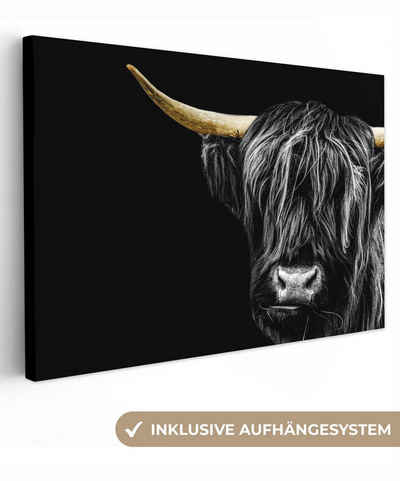 OneMillionCanvasses® Leinwandbild Schottischer Highlander - Gold - Mantel - Tiere - Kuh, (1 St), Wandbild Leinwandbilder, Aufhängefertig, Wanddeko, 30x20 cm