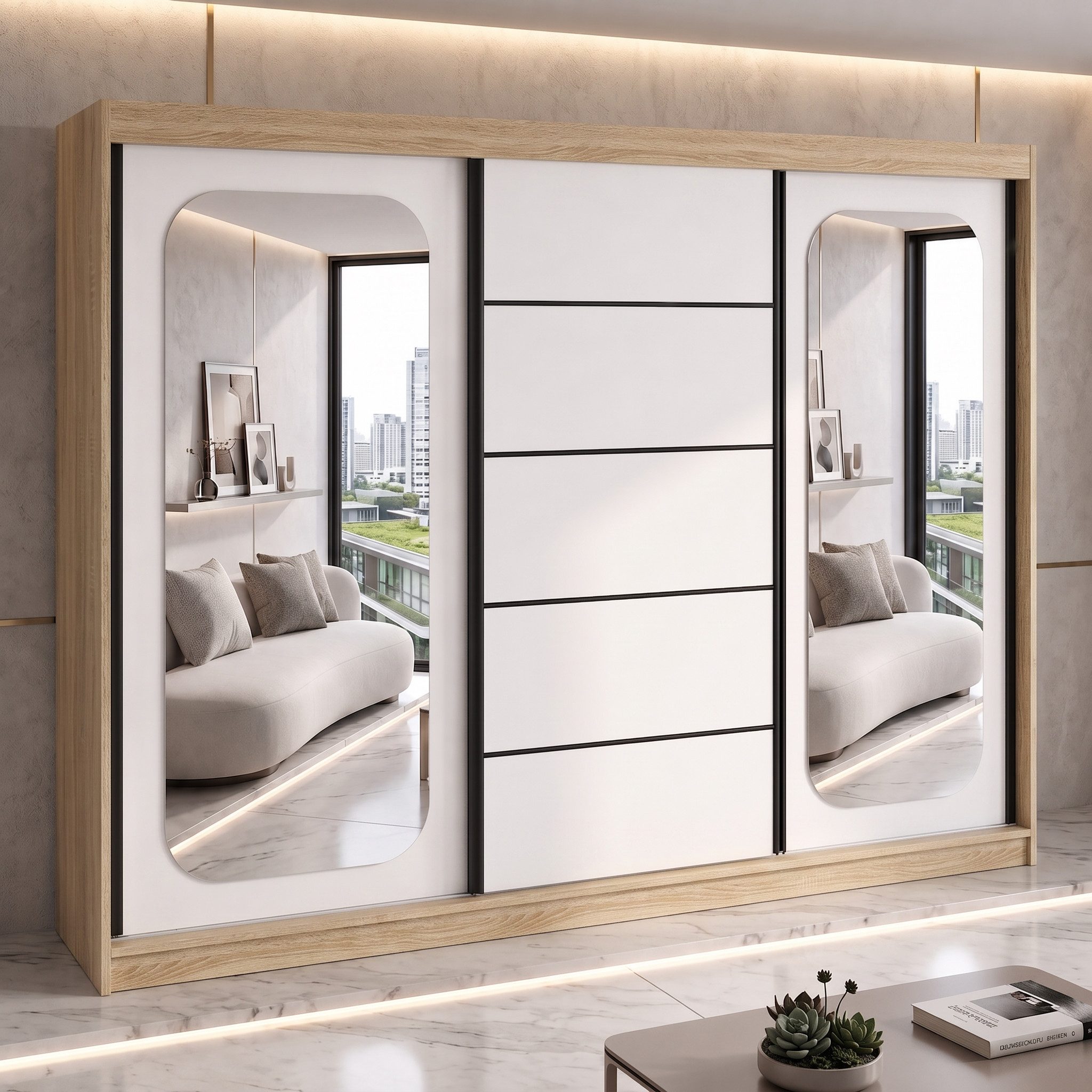 A&J MöbelLand GmbH Schiebetürenschrank BELANO – Moderner Kleiderschrank mit Schiebetüren (Die perfekte Kombination aus modernem Design, hoher Funktionalität und großzügigem Stauraum für Kleidung, Bettwäsche und Accessoires, erhältlich in verschiedenen Farben und Innenaufteilungen., Breite: 200 cm, Höhe: 215 cm, Tiefe: 59,5 cm) TOP ANGEBOT! Moderner Schwebetürenschrank.