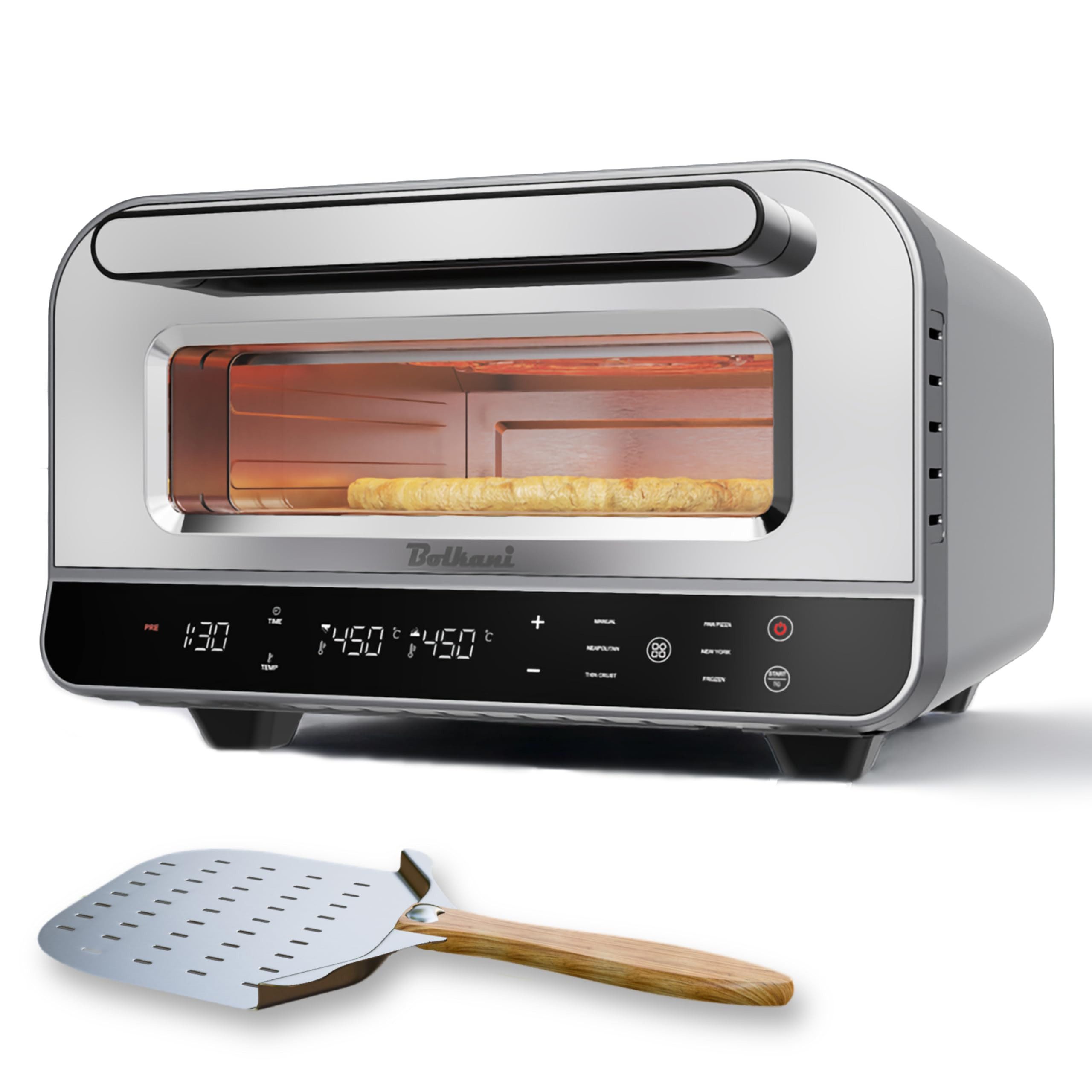 Bolkani Pizzaofen PM120T, Hohe Backtemperaturen bis 450 °C mit Ober- und Unterhitze