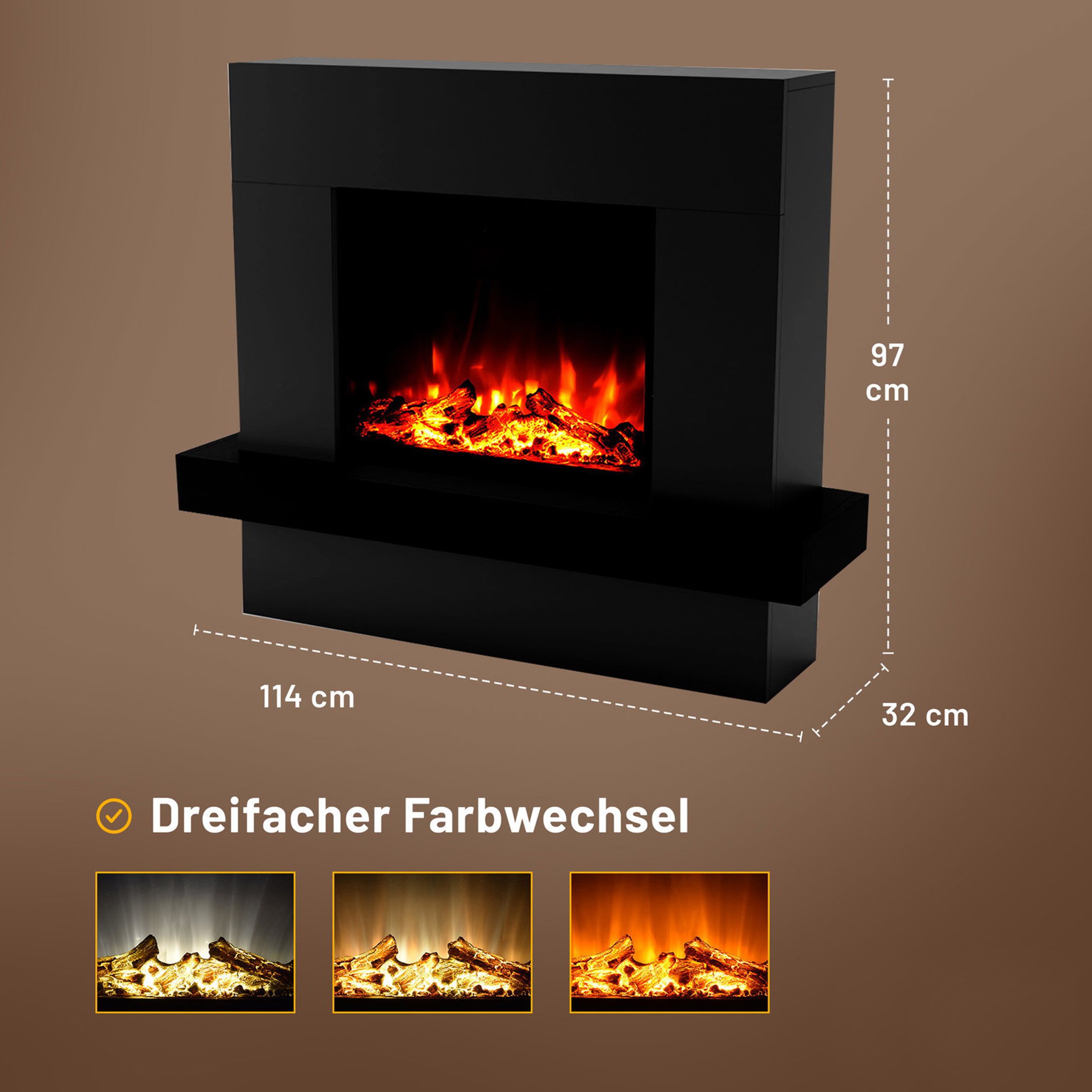 GF Core Elektrokamin PANDORA LED Kamin mit Heizung, Standkamin, Elektrischer Kamin mit 3-fach Farbwechsler und Knisterfunktion – Bild 4 von 5