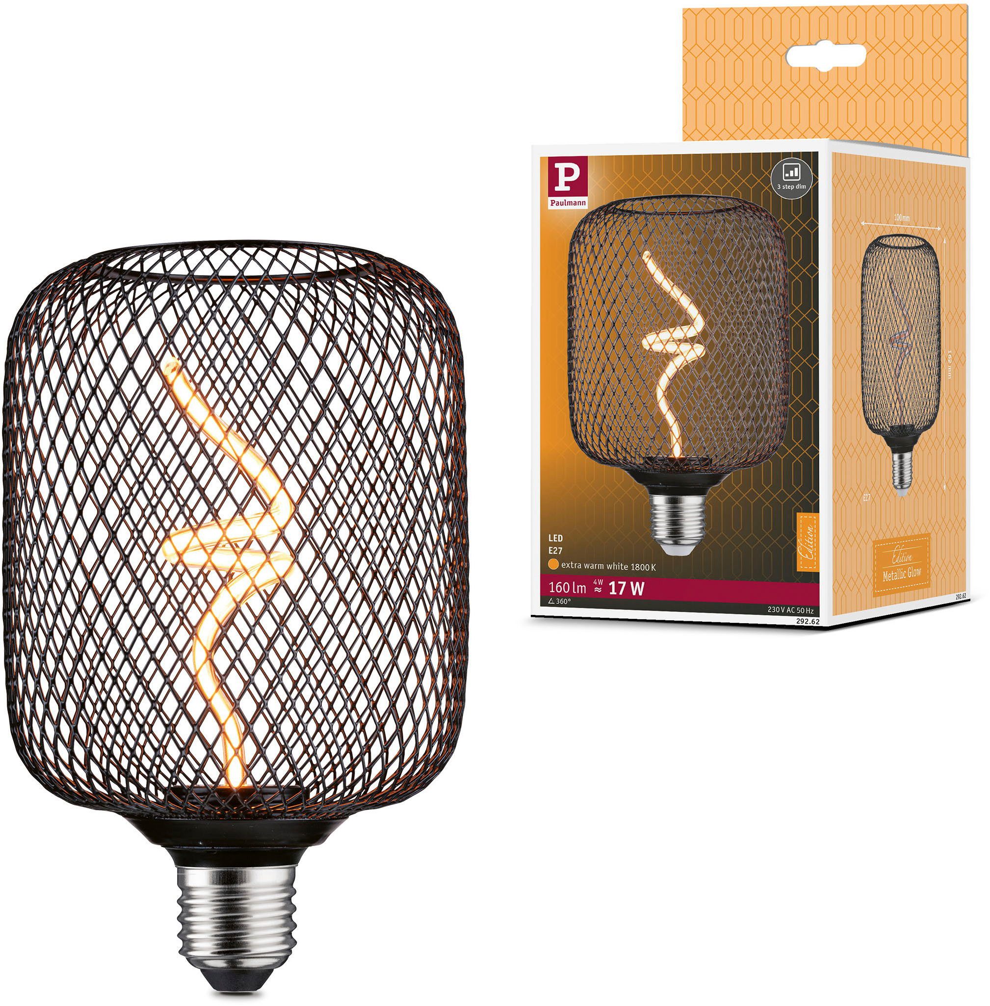 Paulmann LED-Leuchtmittel Metallic Glow Standard 230V LED Leuchtmittel Zyl dimmbar Schwarz, E27, 1 St.