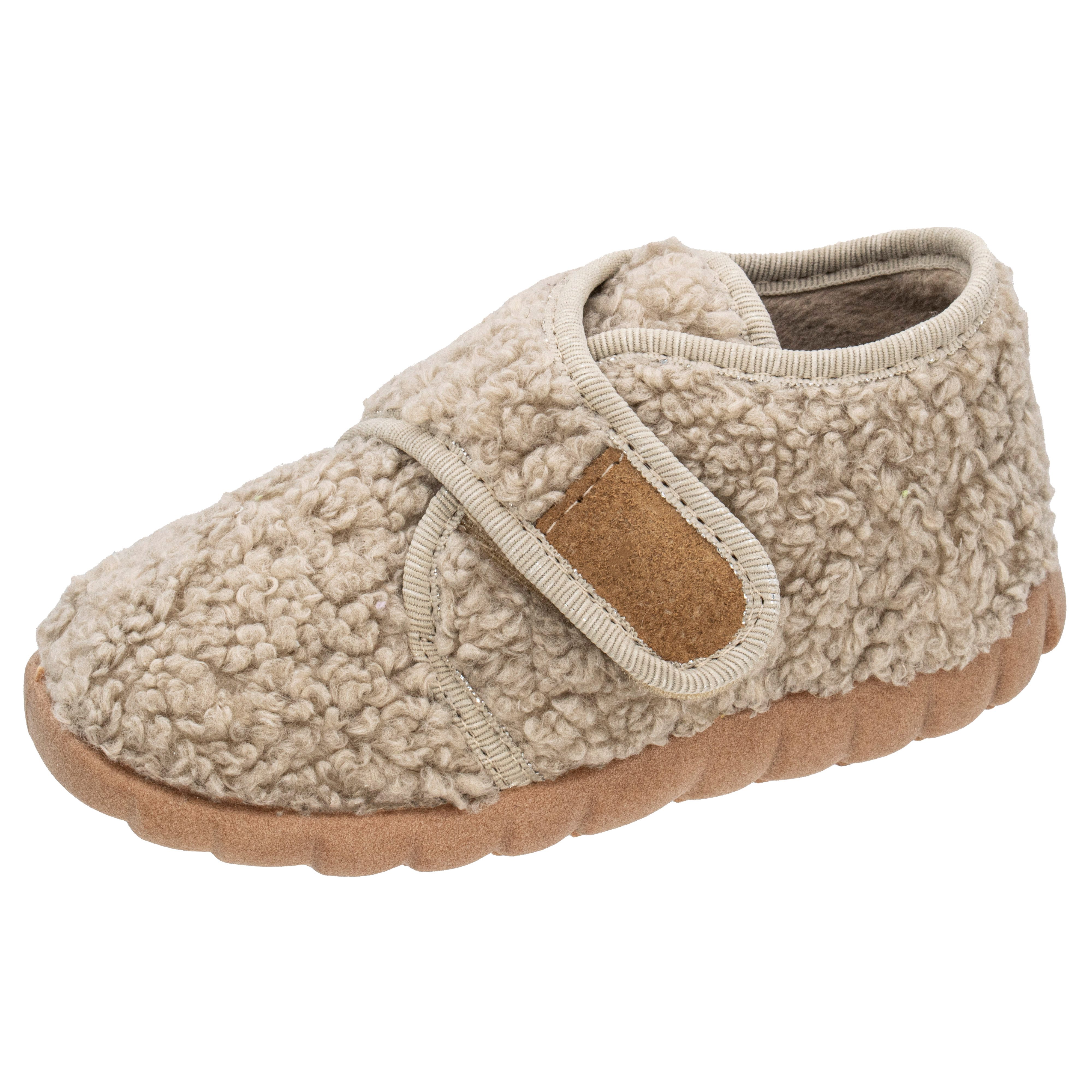 Fischer-Markenschuh Flexi Hausschuh aus Teddystoff, mit Verlours-Futter, mit Klettverschluss