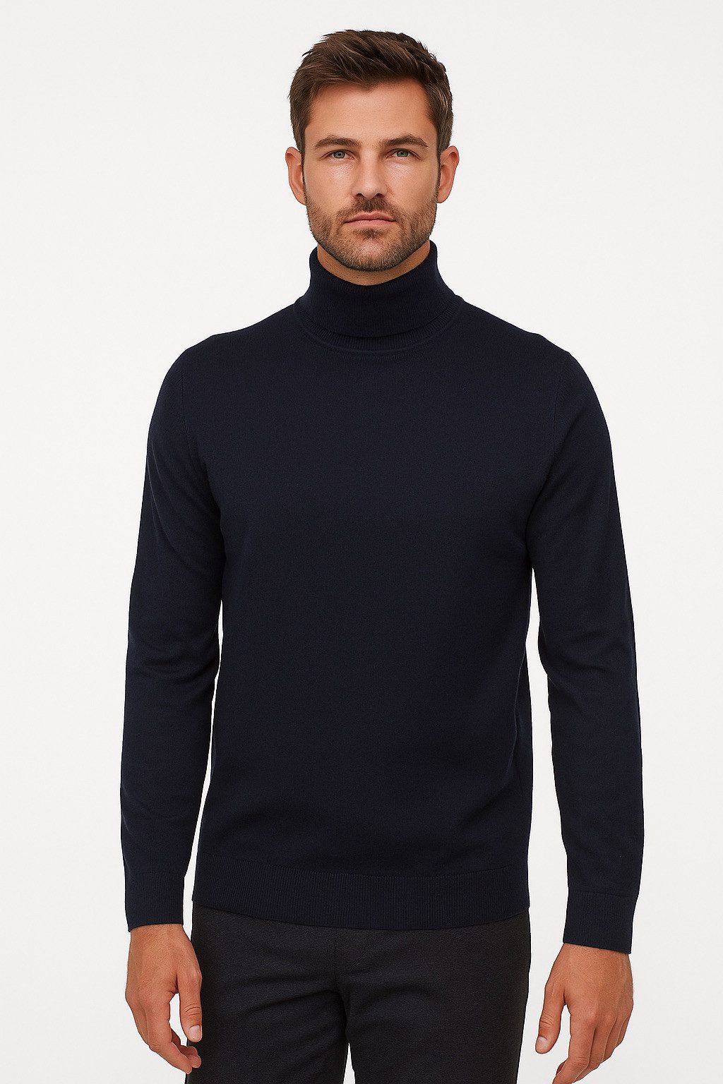 MARVELIS Rollkragenpullover Rollkragenpullover - Casual Fit - Merino - Einfarbig - Marine (1-tlg)
