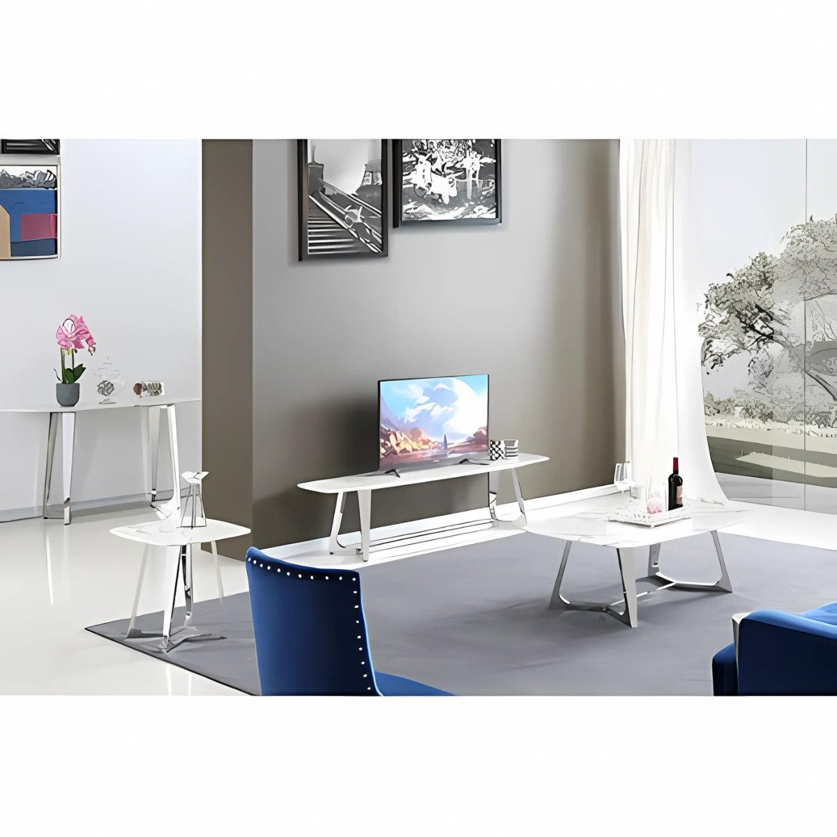 alesvelt TV-Bank Bari modern rechteckig Tischplatte aus Marmoroptik 180 cm