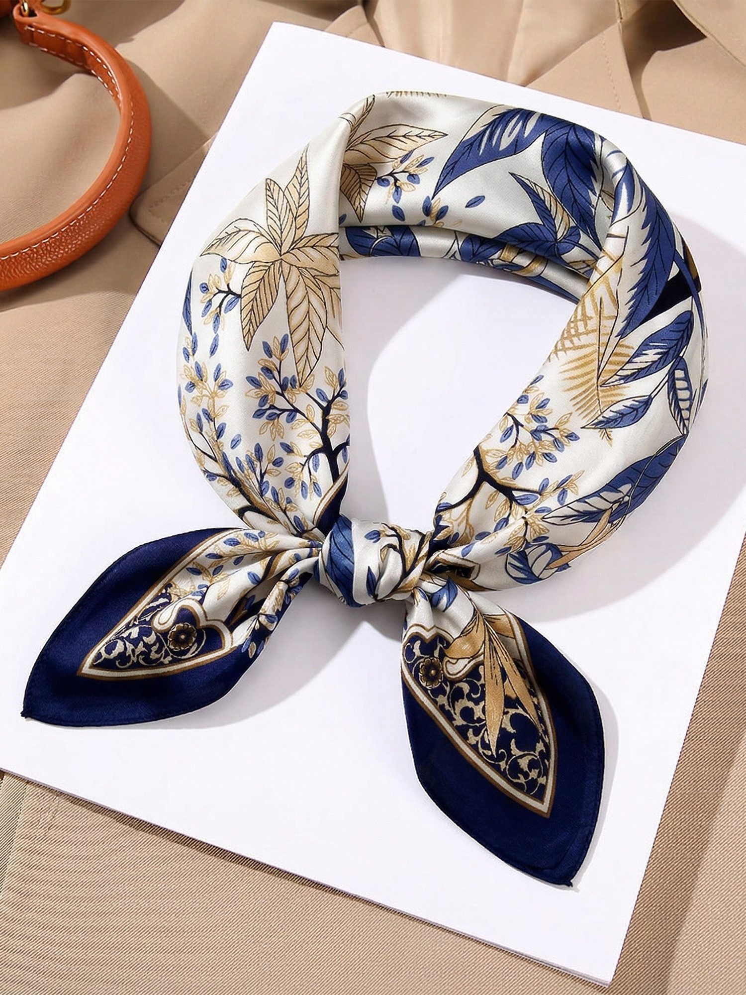 Vivi Idee Seidentuch 100% Maulbeerseide Halstuch Damen Tropische Blätter, Quadratisches 53x53 cm, bedrucktes Seidenschal