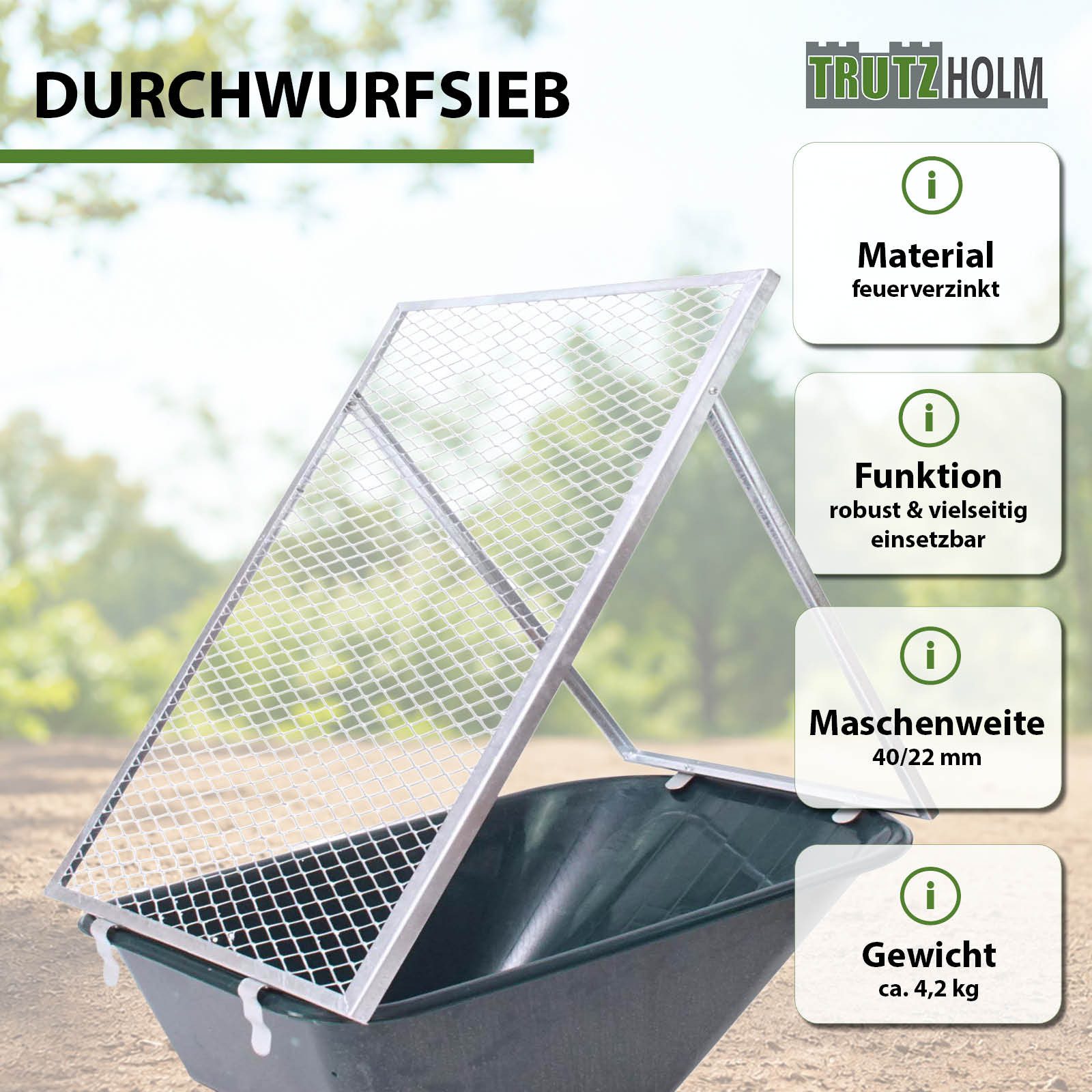 TRUTZHOLM Komposter Schubkarren Durchwurfsieb Gartensieb Kompost Gitter Durchwurfgitter, BxTxH: 60x100x100 cm, (Produkt, 1 St), einfach aufsetzen und sorglos si – Bild 2 von 5
