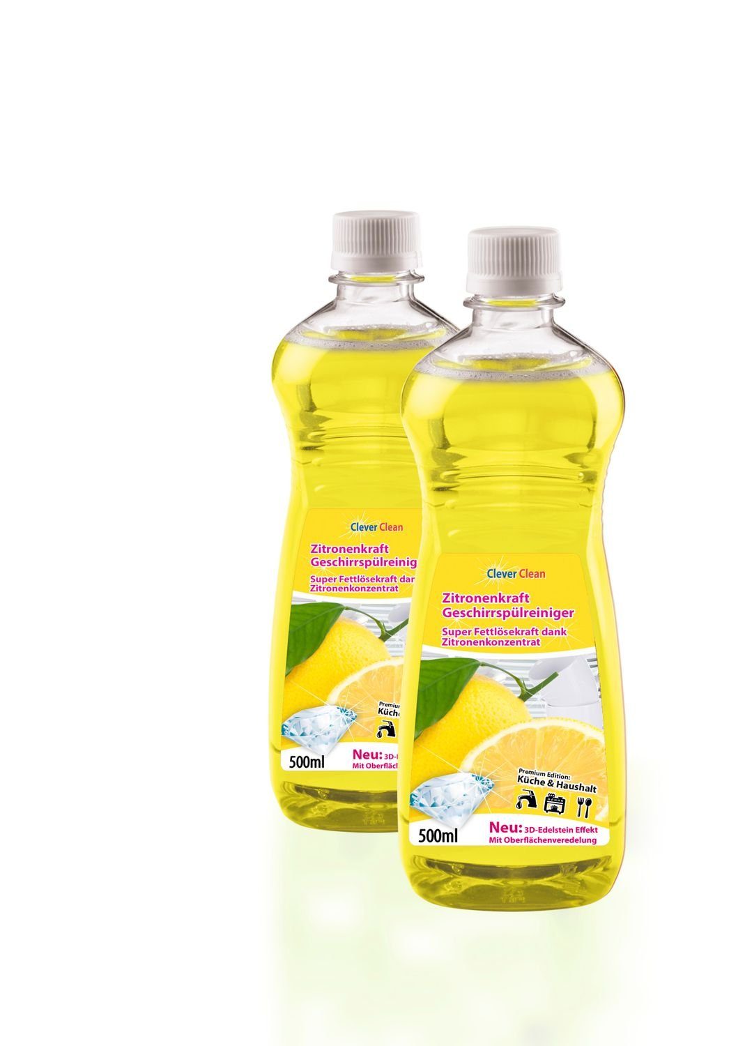 HSP Hanse Shopping GmbH 2x 500ml Clever Clean Zitro Geschirrspülmittel + Schwamm Spülmittel Ko Kalklöser