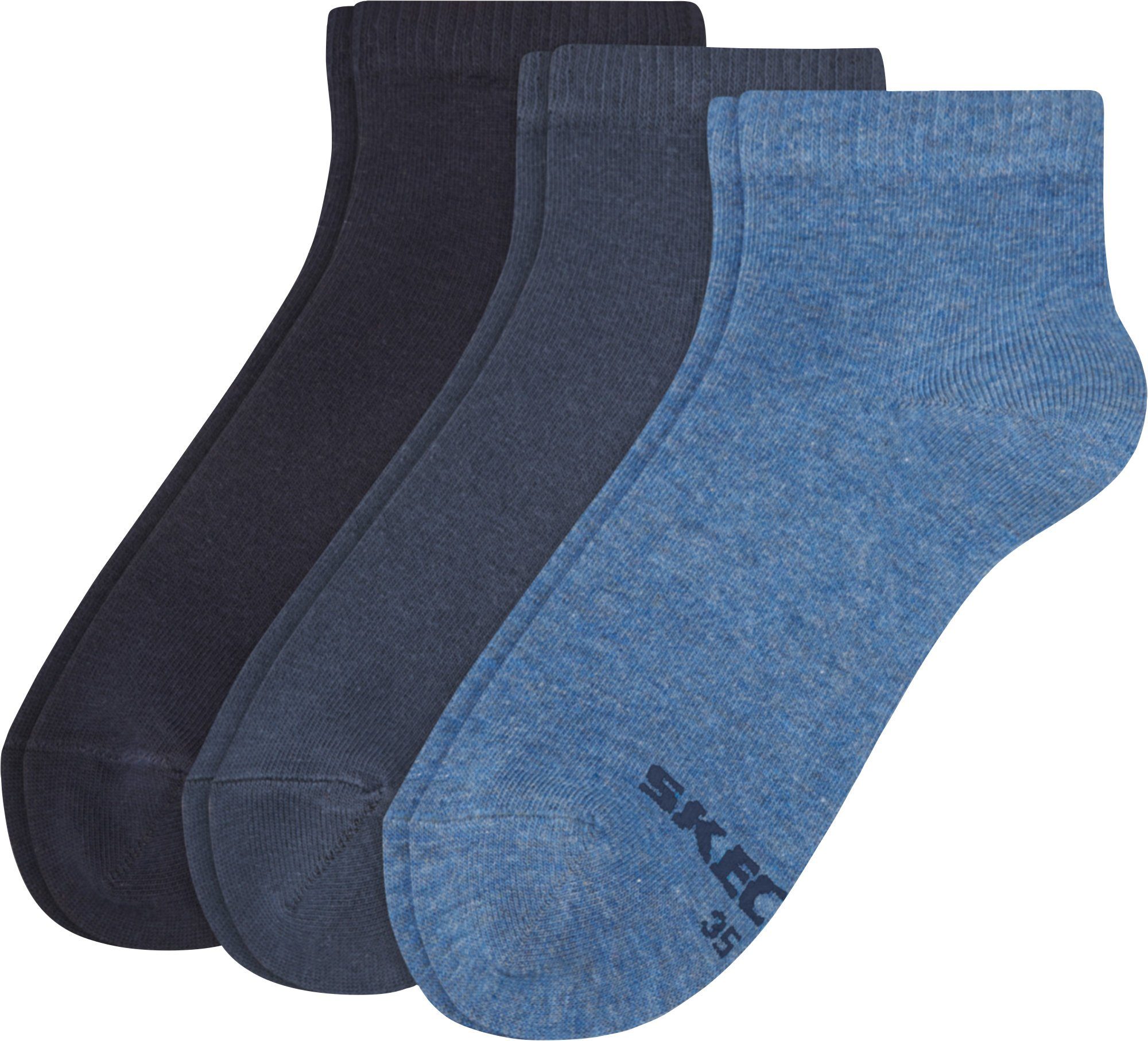 blau Uni Damen-Kurzsocken Socken 3 Paar Skechers